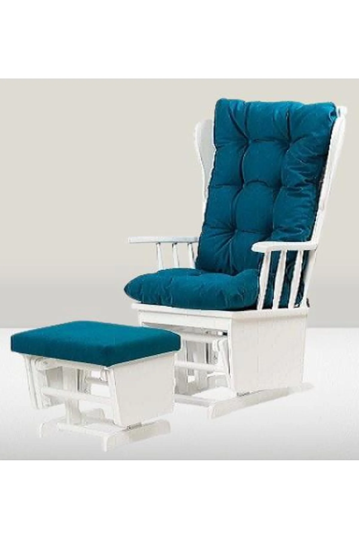 Sandalye Zus301 Model 90477 Mama Puflu Sallanan Ahşap Lake Beyaz Ayak El Yapım - Görsel 3