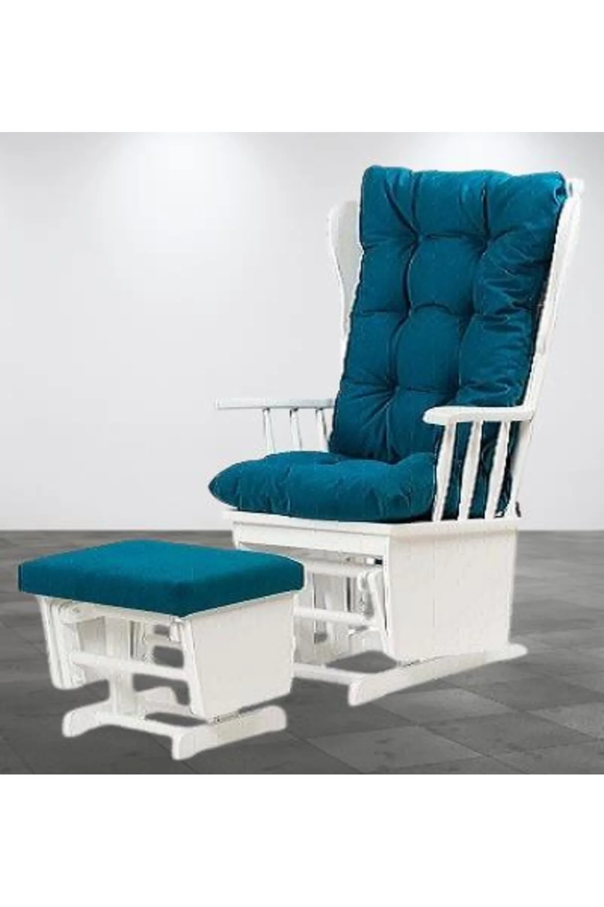 Sandalye Zus301 Model 90477 Mama Puflu Sallanan Ahşap Lake Beyaz Ayak El Yapım - Görsel 5