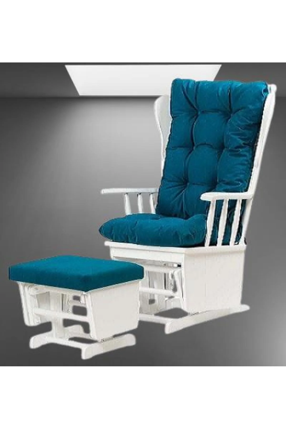 Sandalye Zus301 Model 90477 Mama Puflu Sallanan Ahşap Lake Beyaz Ayak El Yapım - Görsel 2