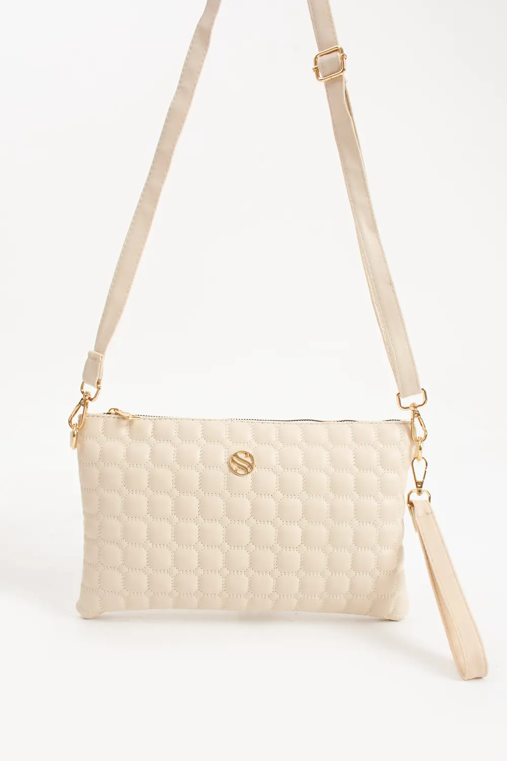 Sanmorris Kadın Suni Deri Krem Renkli Ayarlanabilir Çapraz Ve El 