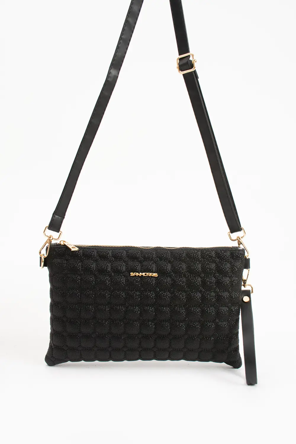 Sanmorris Kadın Suni Deri Siyah Mozaik Desen Ayarlanabilir Çapraz