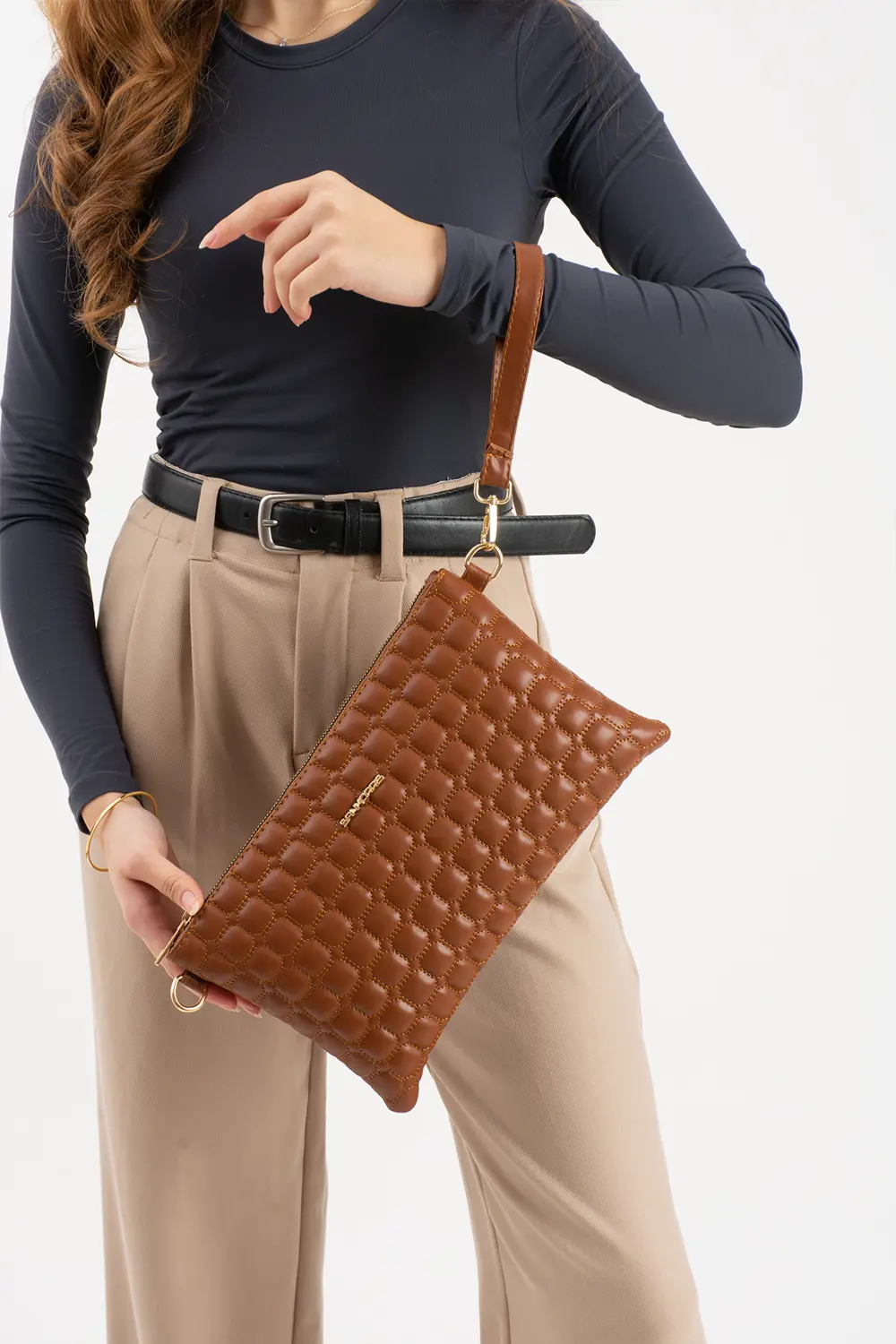 Sanmorris Kadın Suni Deri Taba Renkli Ayarlanabilir Çapraz Ve El 