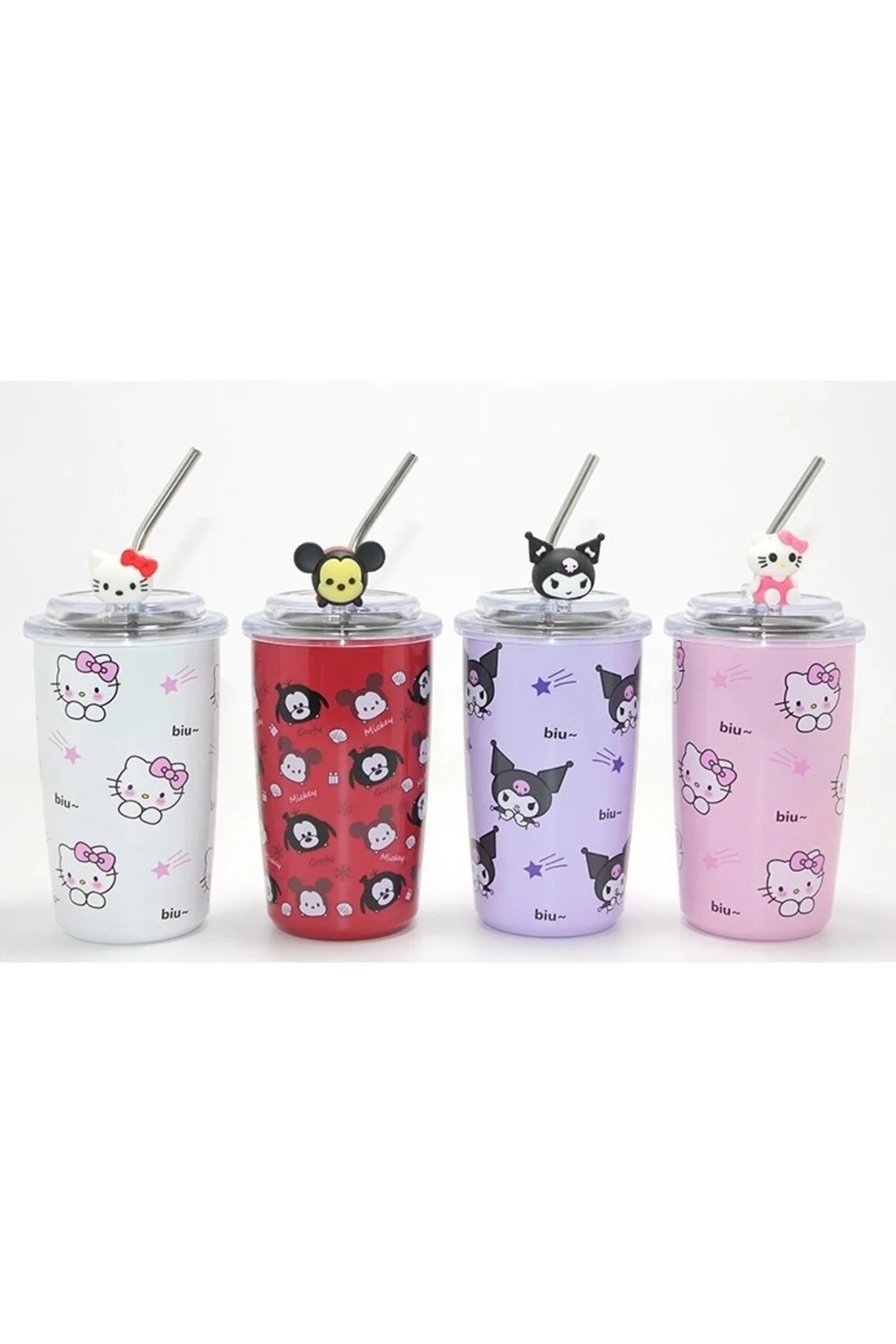 Sanrio Hello Kitty & Kuromi Figürlü Isı Muhafazalı Metal Pipetli 