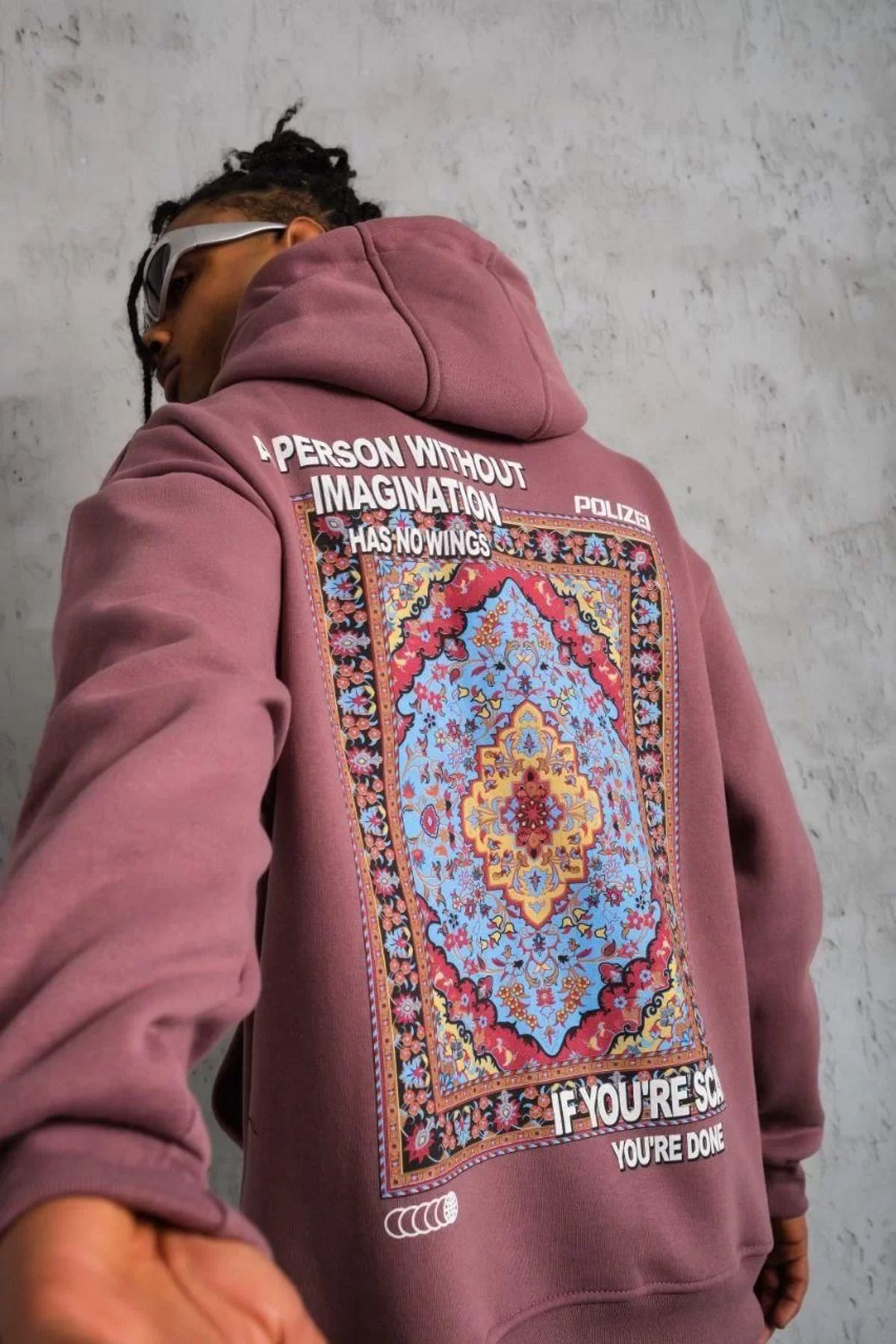 ŞAN'S BOUTİQUE Erkek Kilim Desen Kapüşonlu Sweat - Gül Kurusu