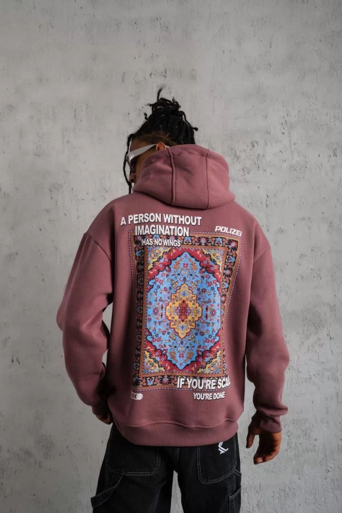 ŞAN'S BOUTİQUE Erkek Kilim Desen Kapüşonlu Sweat - Gül Kurusu