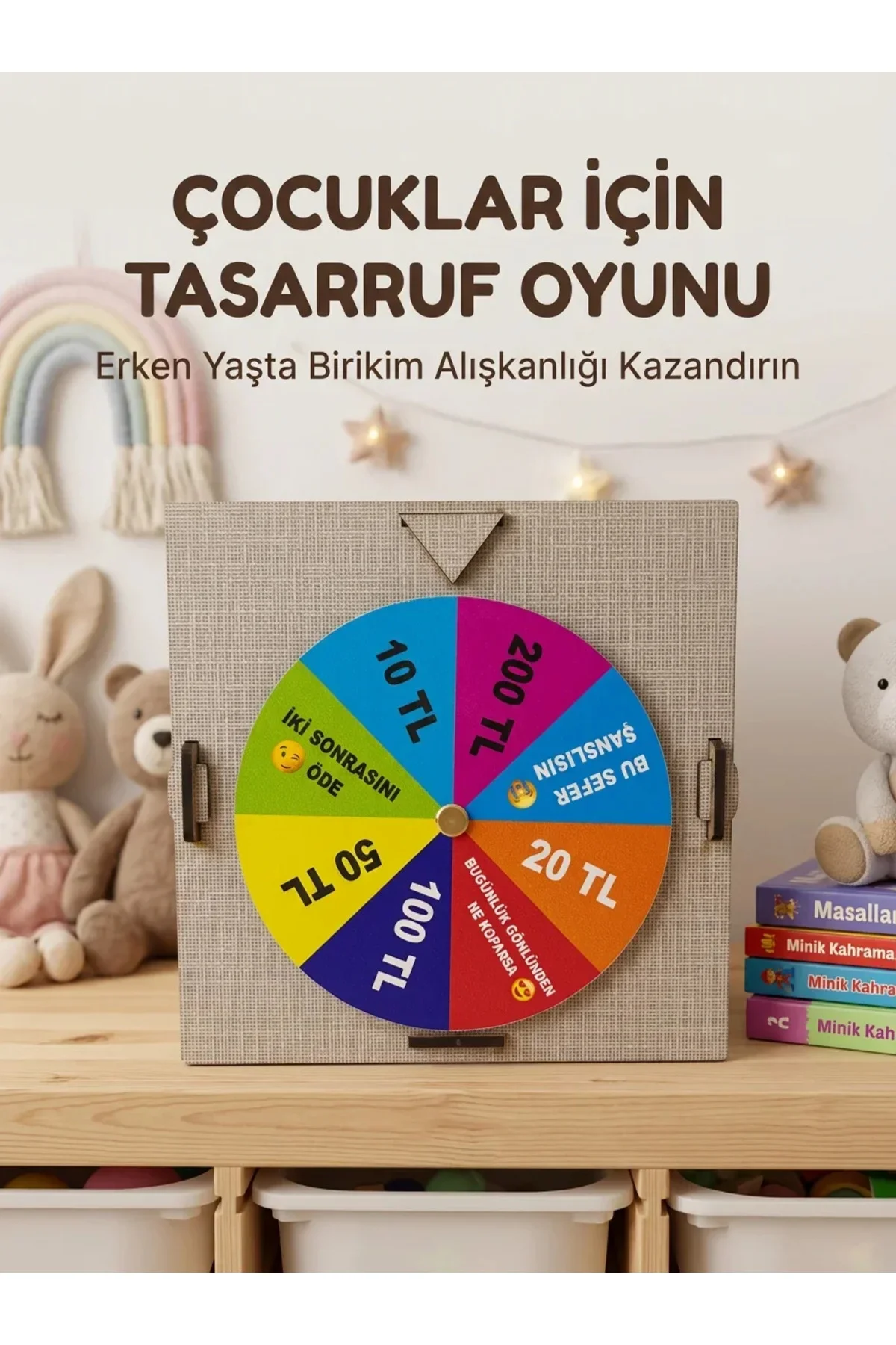 Şans Çarklı Motivasyon Kutusu Günlük Tasarruf Challenge Oyun Ahşap Birikim Kumbarası