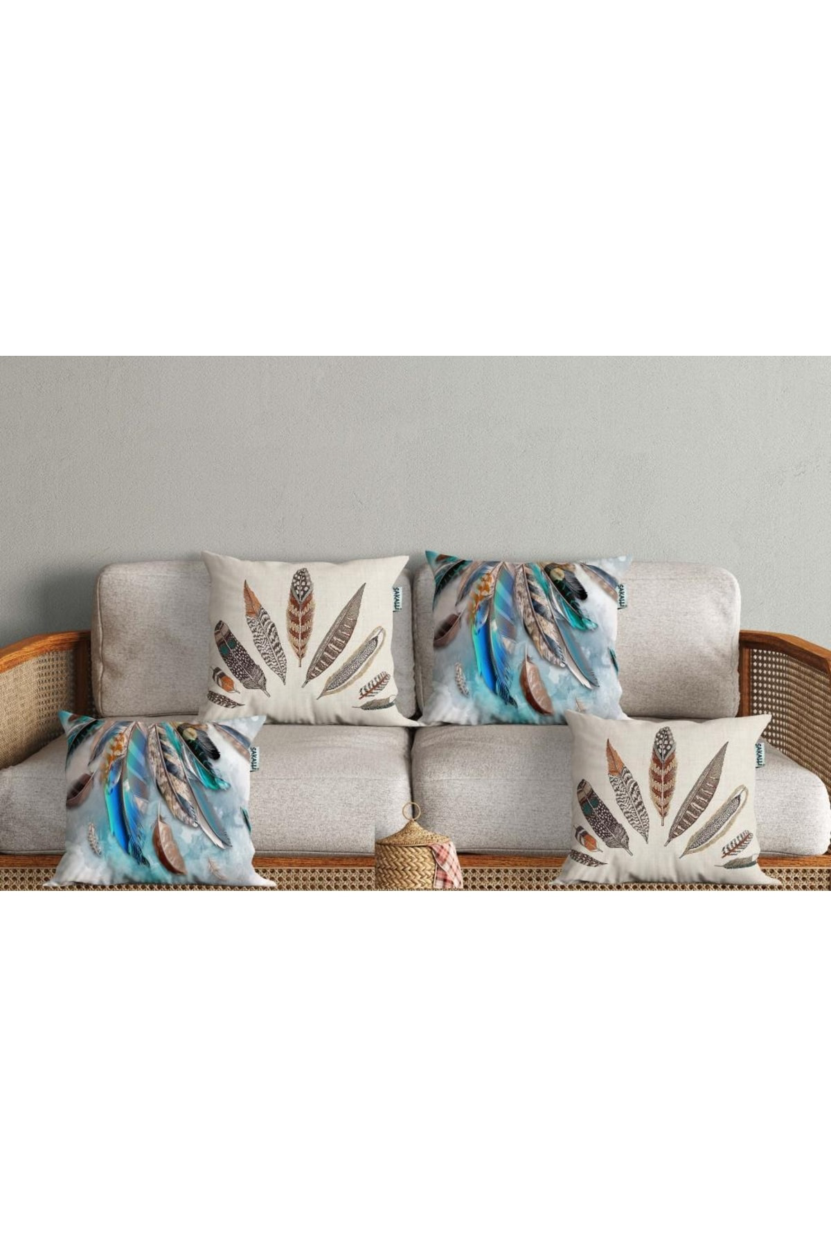 Şans Tüyü Desenli 4lü Kırlent Kılıfı Seti