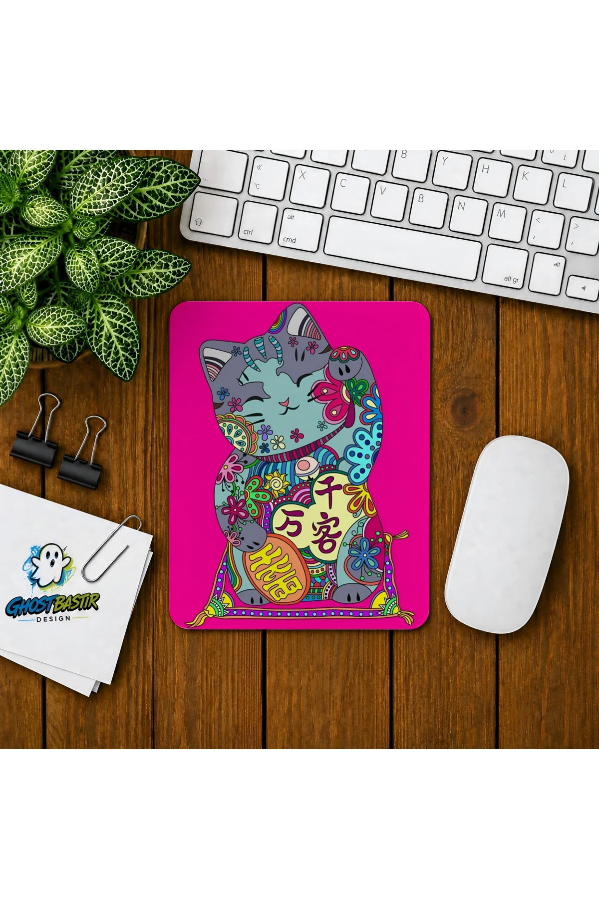 Şanslı Kedi Baskılı Oyuncu Mousepad 0298