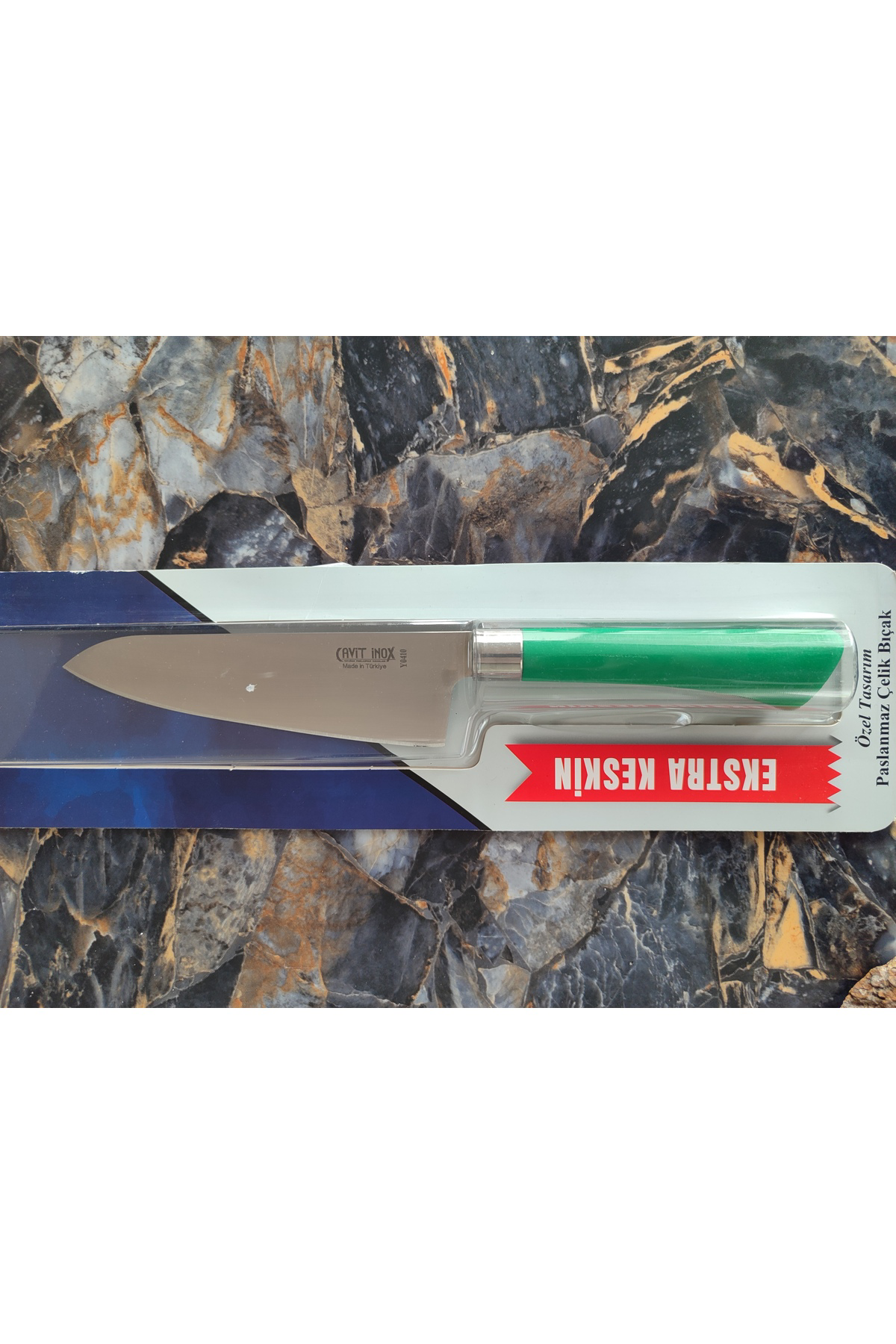 Santaku Şef Bıçağı – Cavit Inox Y0410, Yeşil Silikon Kabze