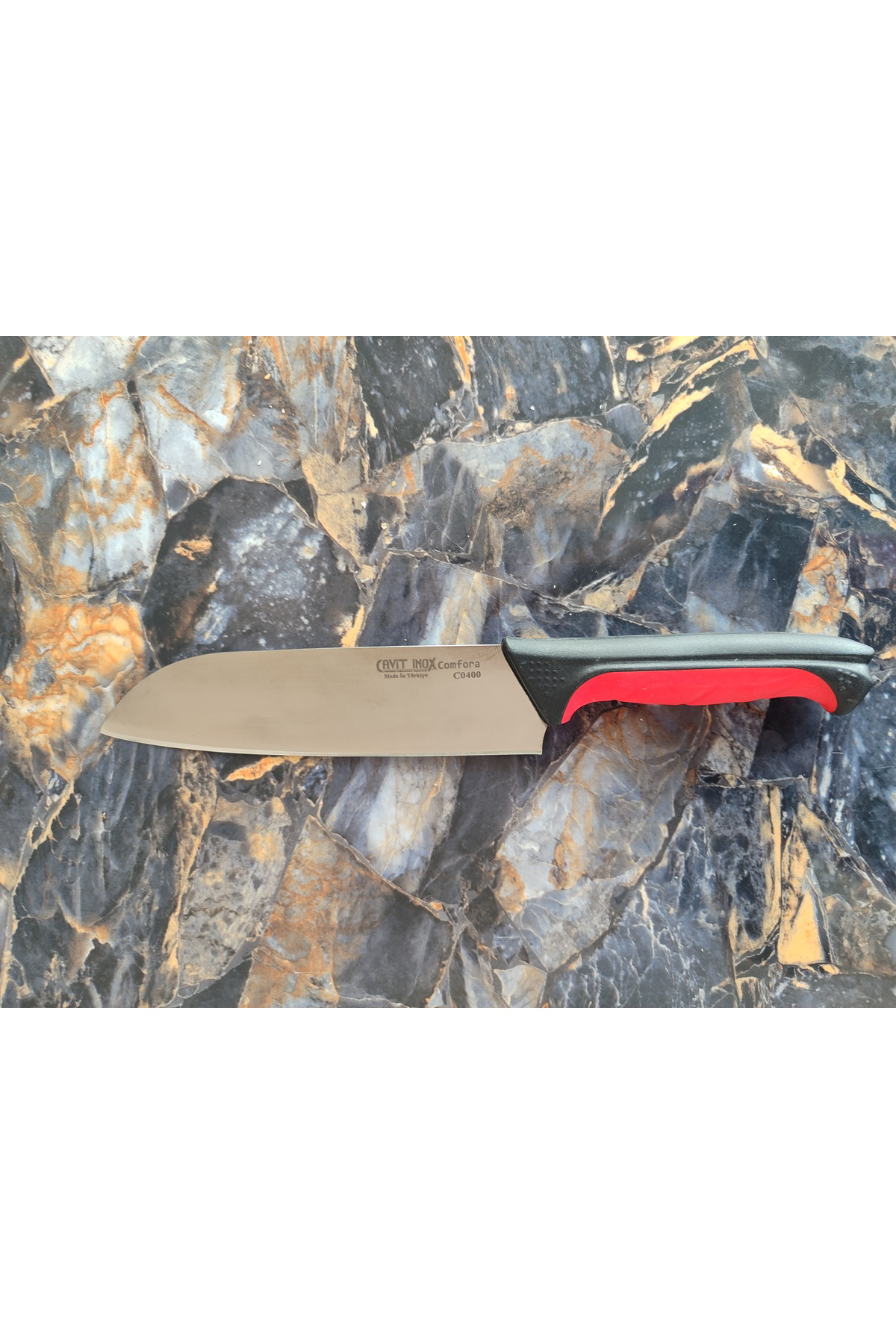 Santaku Şef Bıçağı – Cavit Inox C0400 Model, Kırmızı-Siyah Siliko