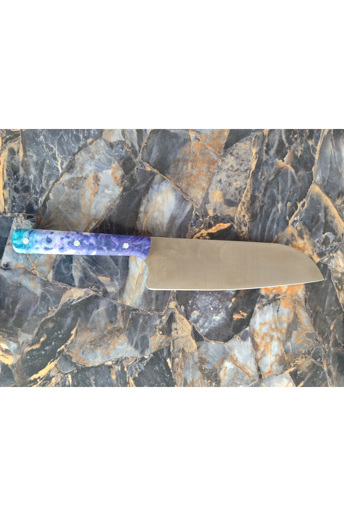 Santaku Şef Bıçağı – Epoksi Mor-Yeşil Kabze