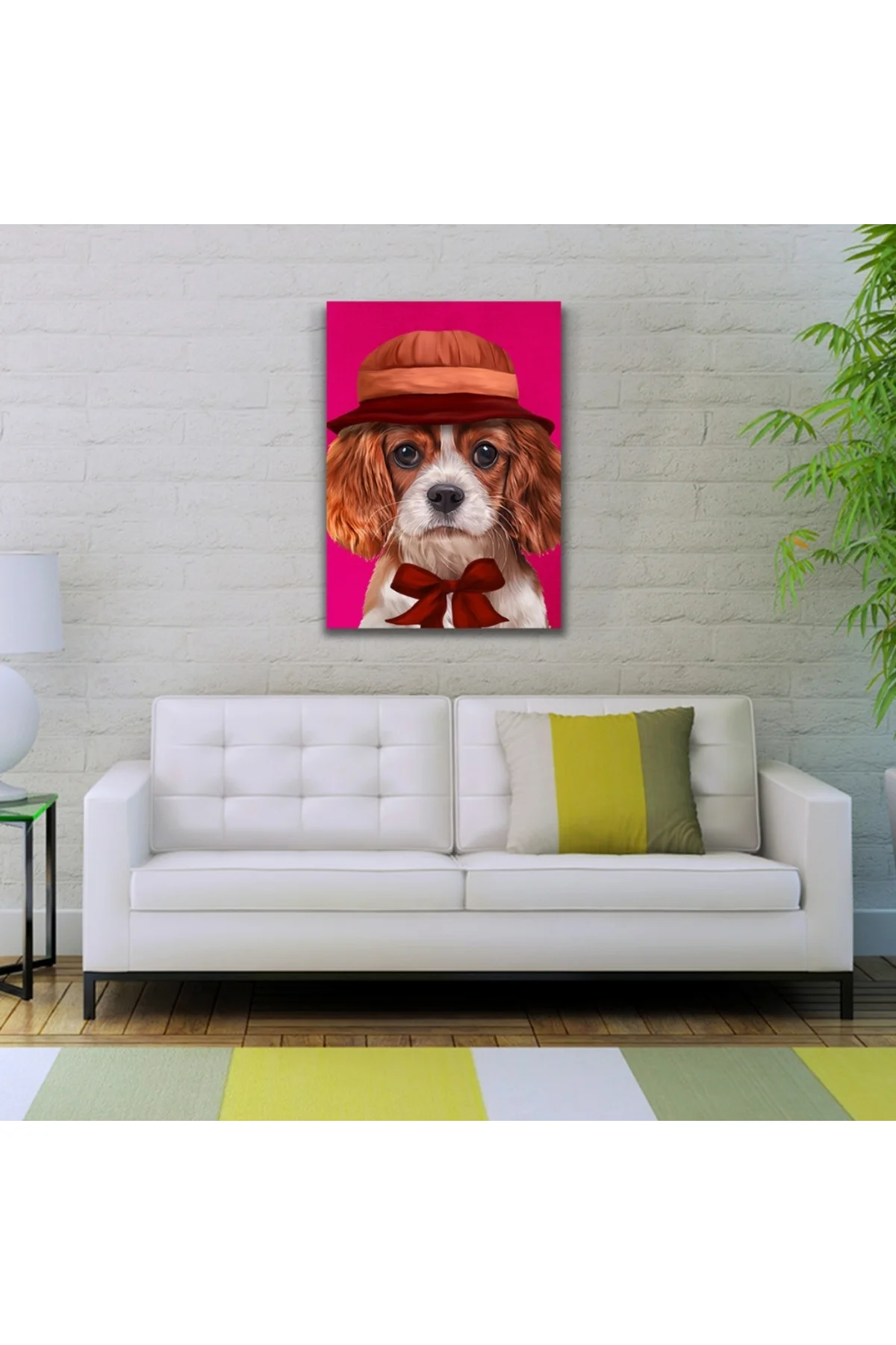 Şapkalı Köpek Kanvas Tablo 50 x 70