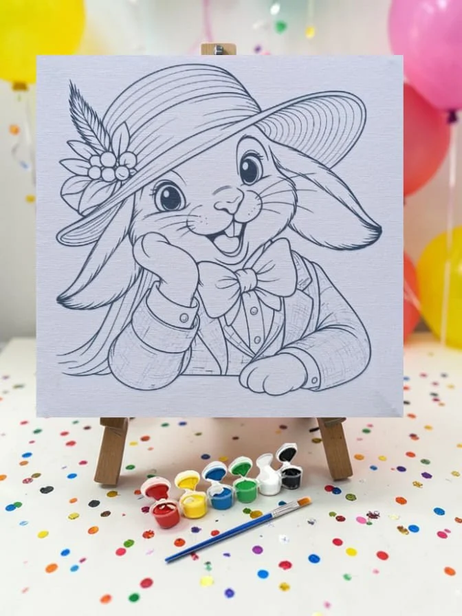 Şapkalı Tavşan Tuval Boyama Aktivite Seti 19x19 Cm (Tuval, Şövale