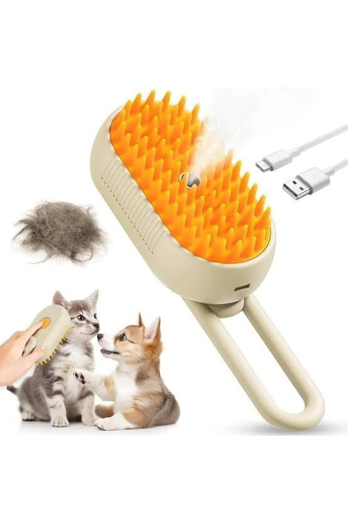 Saplı Buharlı Tarak – Şarjlı Kedi & Köpek Yıkama ve Tüy Temizleme