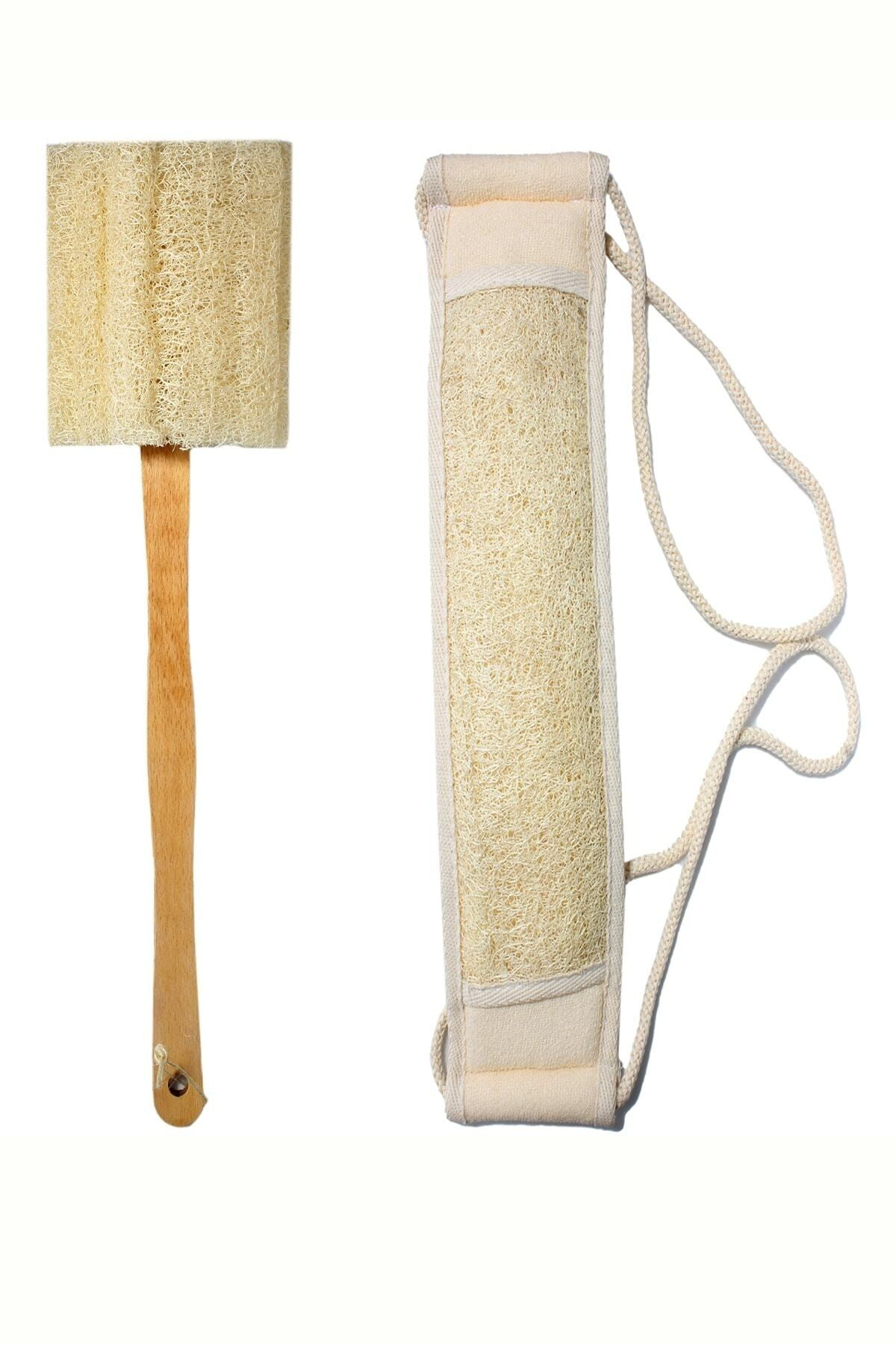 Trendmilano Saplı Sırt Kesesi Doğal Kabak Lifi Kese Ahşap Saplı Vücut Kesesi 