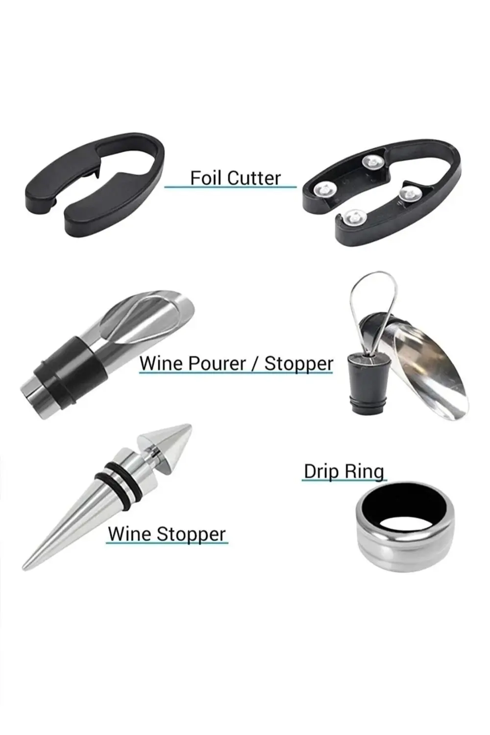 Şarap Açacak Türbişon Seti 5 Parça Şise Şekilli