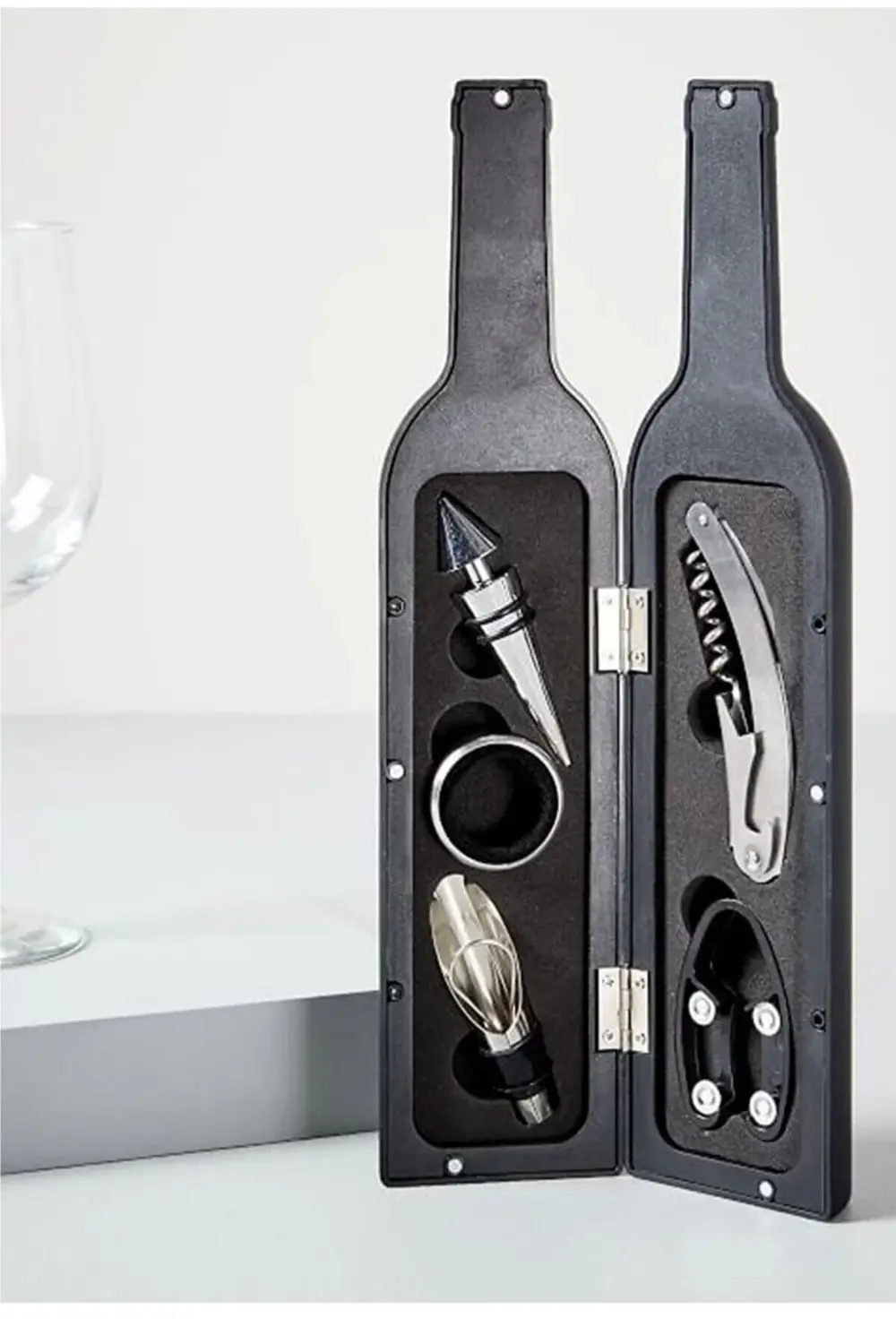 Şarap Açacak Türbişon Seti 5 Parça Şise Şekilli