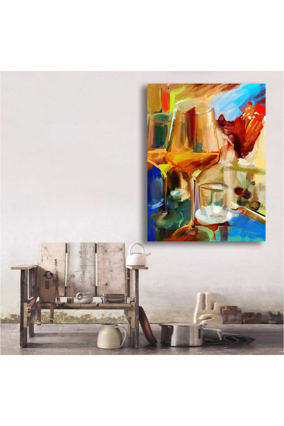 Korkmazkanvas Şarap Kadehleriyle Natürmort. Kanvas Tablo