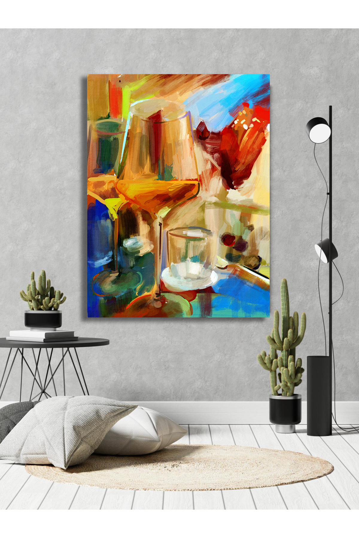 Korkmazkanvas Şarap Kadehleriyle Natürmort. Kanvas Tablo