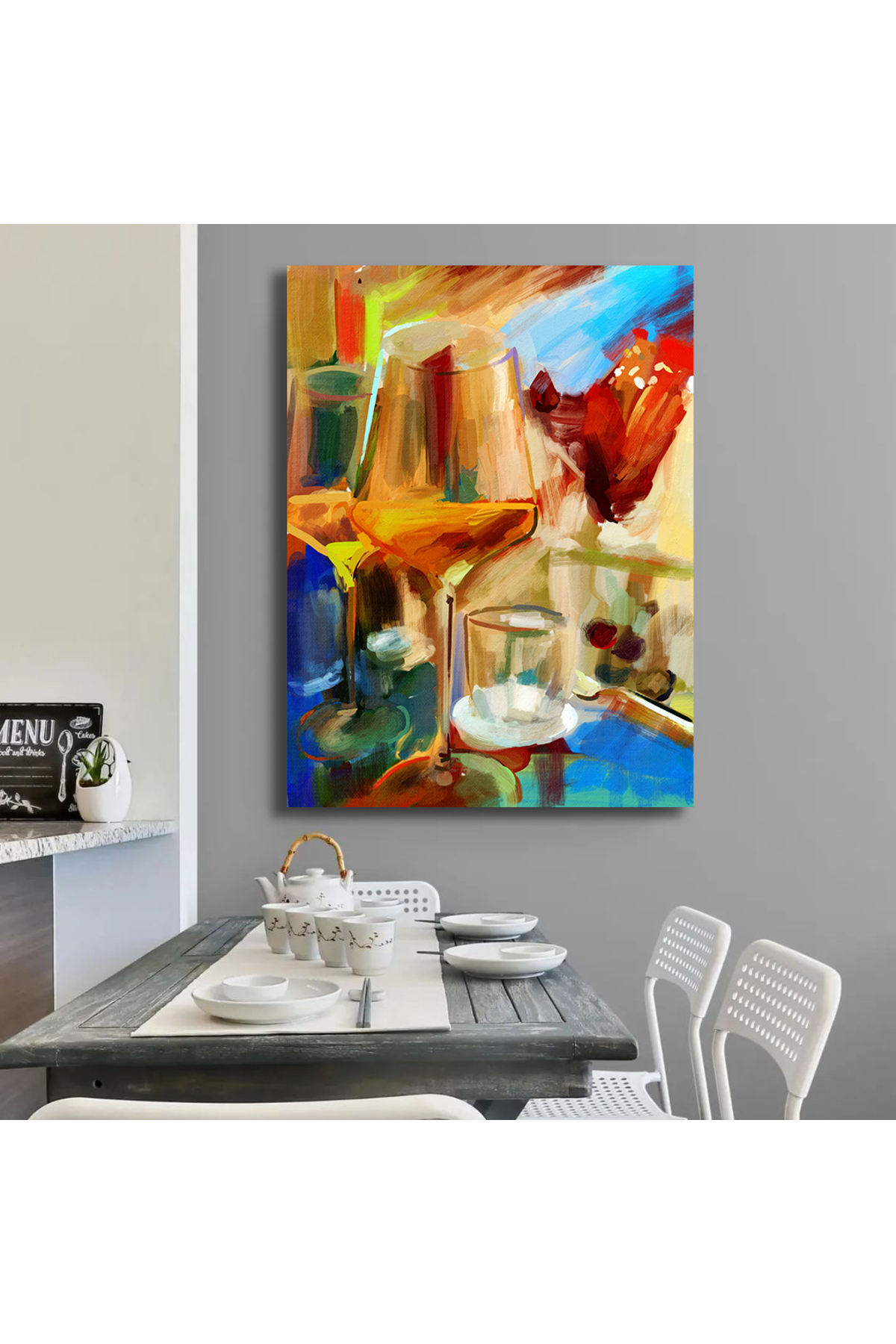 Korkmazkanvas Şarap Kadehleriyle Natürmort. Kanvas Tablo