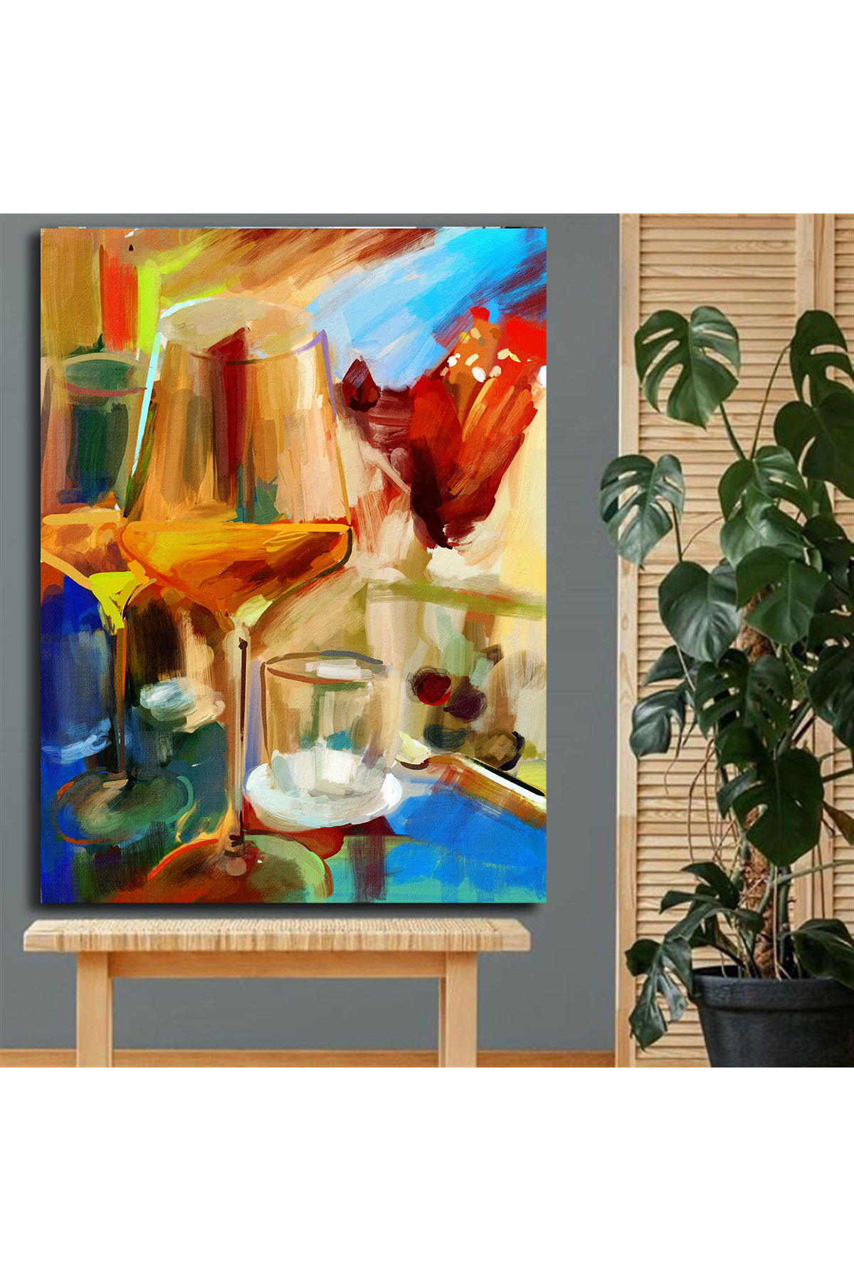 Korkmazkanvas Şarap Kadehleriyle Natürmort. Kanvas Tablo