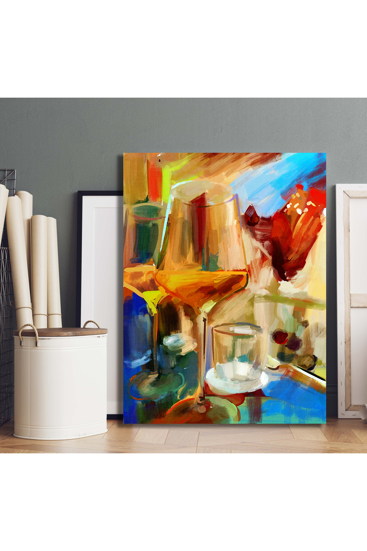 Korkmazkanvas Şarap Kadehleriyle Natürmort. Kanvas Tablo