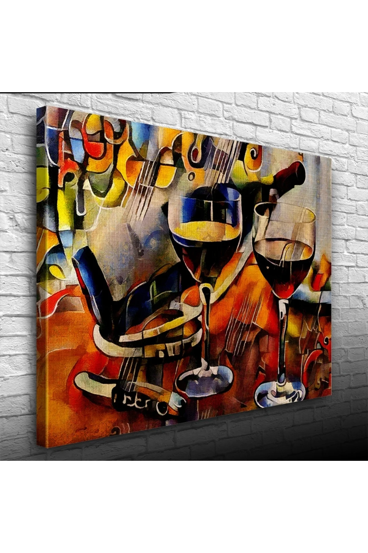 Şarap Şişesi ve Kadehler Kanvas Tablo 50 x 70