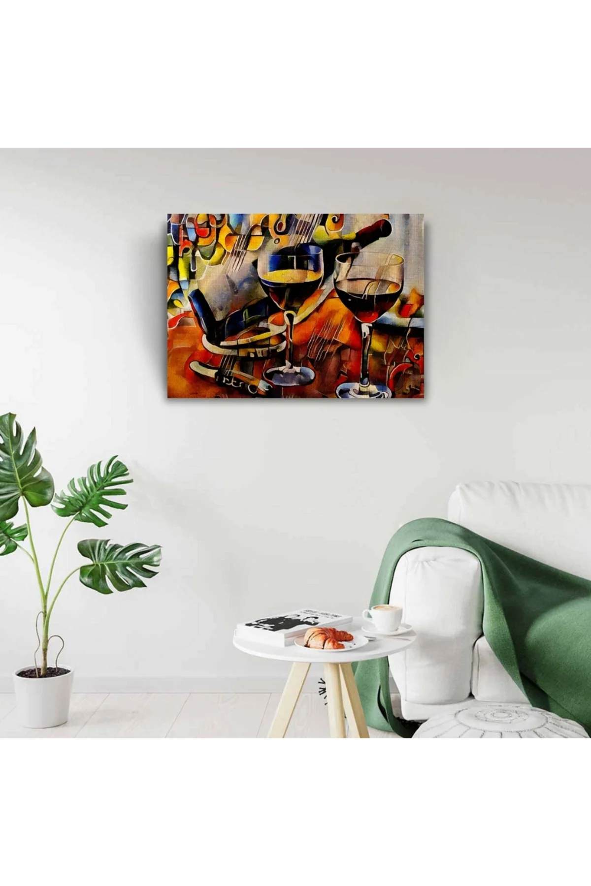 Şarap Şişesi ve Kadehler Kanvas Tablo 50 x 70