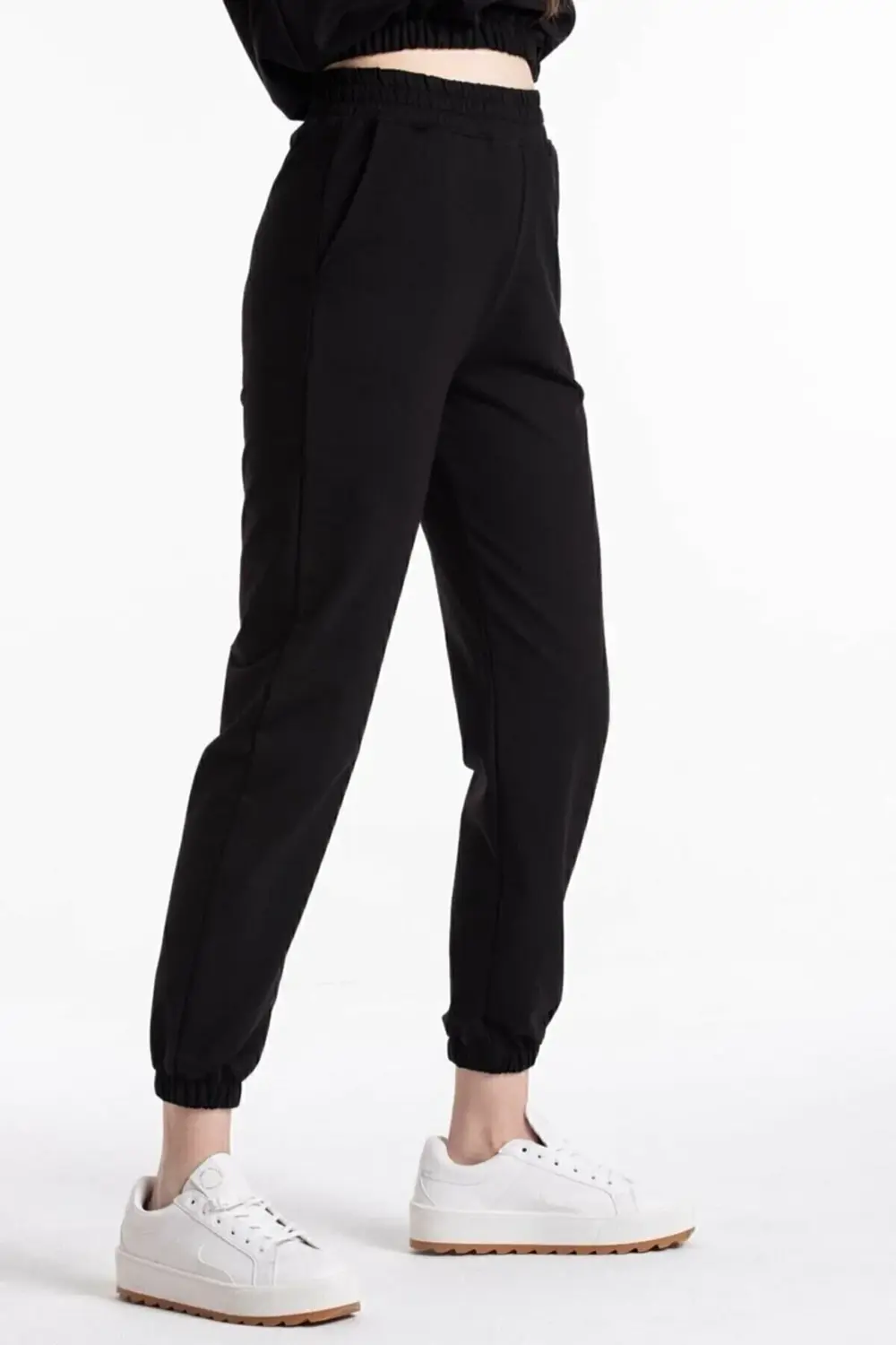 Şardonlu Kalın Kışlık Kadın Siyah Beli Ve Paçası Lastikli Cepli E