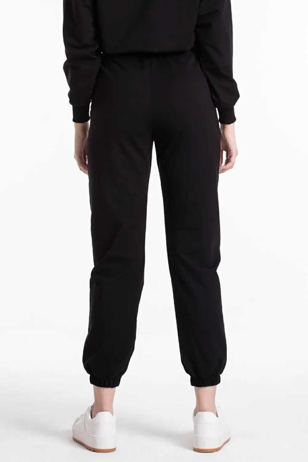 Şardonlu Kalın Kışlık Kadın Siyah Beli Ve Paçası Lastikli Cepli E