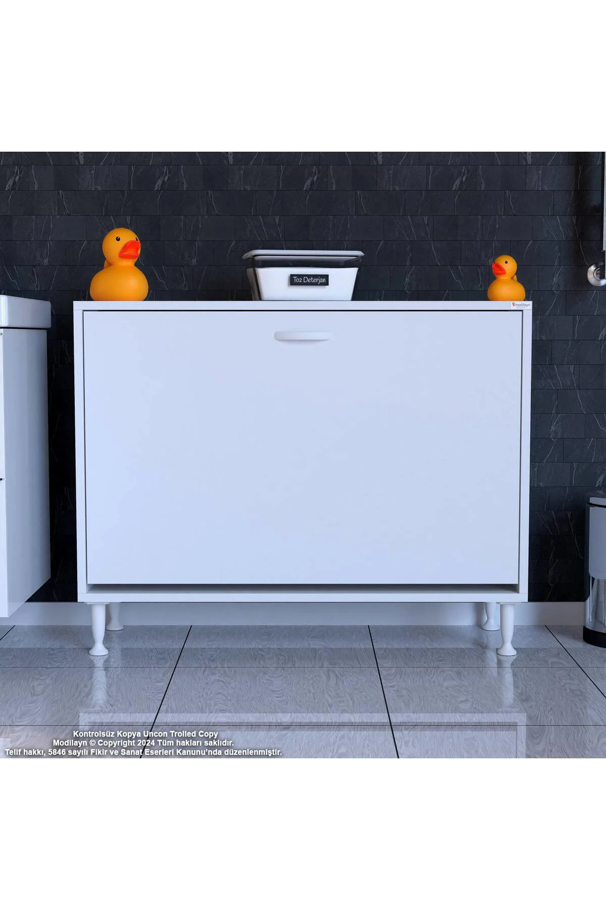 Sare 100 cm Beyaz Sepetli Banyo Dolabı,Mutfak Dolabı 100x75x32,5 
