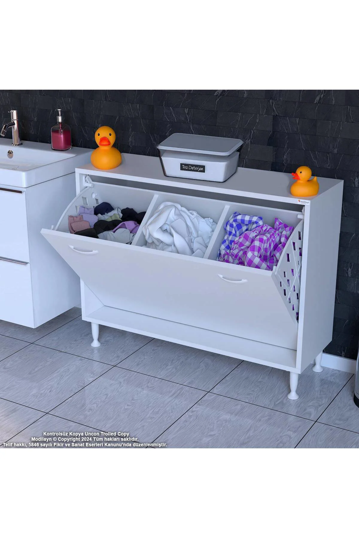 Sare 100 cm Beyaz Sepetli Banyo Dolabı,Mutfak Dolabı 100x75x32,5 