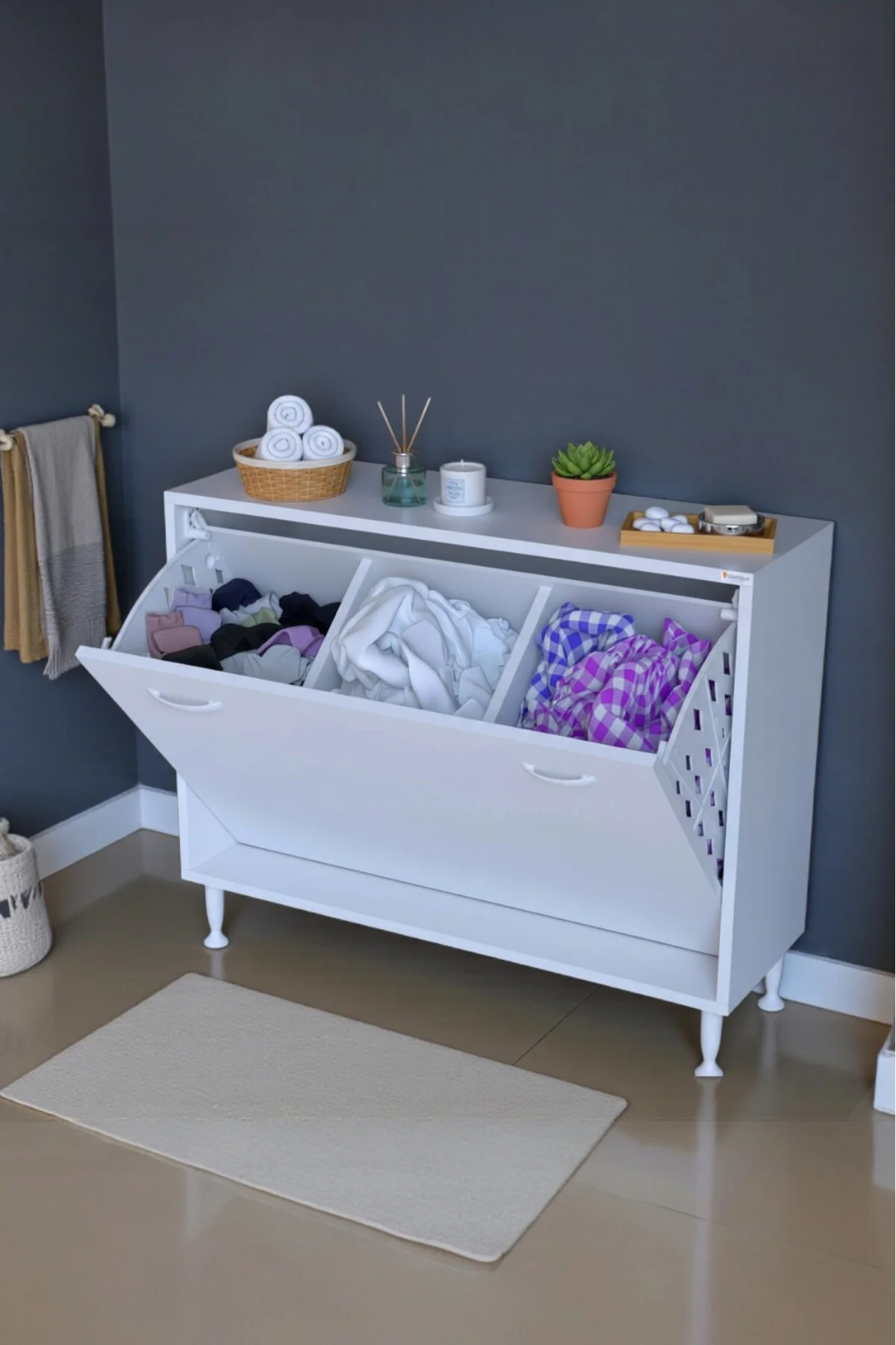 Sare 100 cm Beyaz Sepetli Banyo Dolabı,Mutfak Dolabı 100x75x32,5 