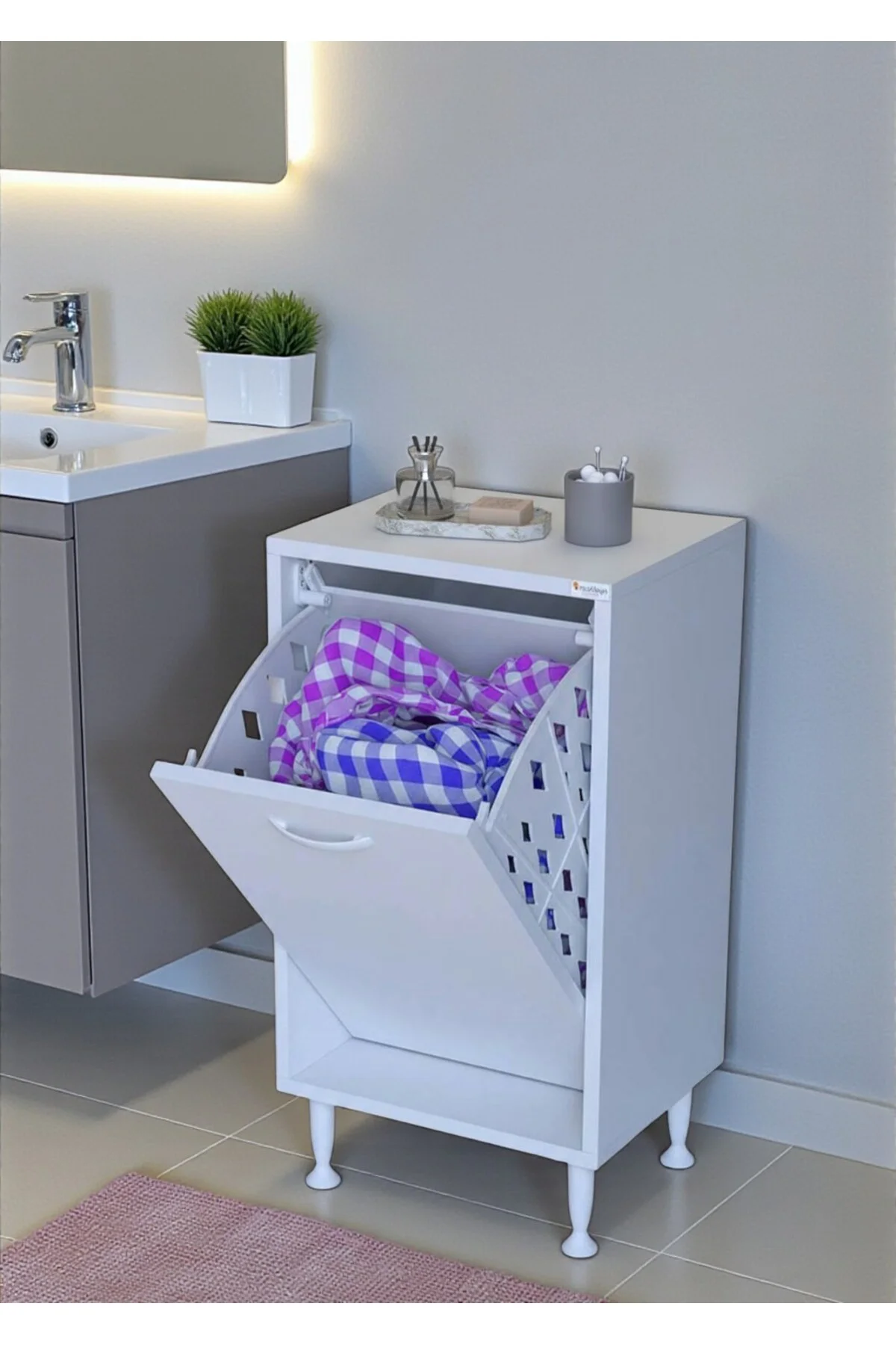 Sare 35 cm Beyaz Sepetli Banyo Dolabı,Mutfak Dolabı 35x75x32,5 cm