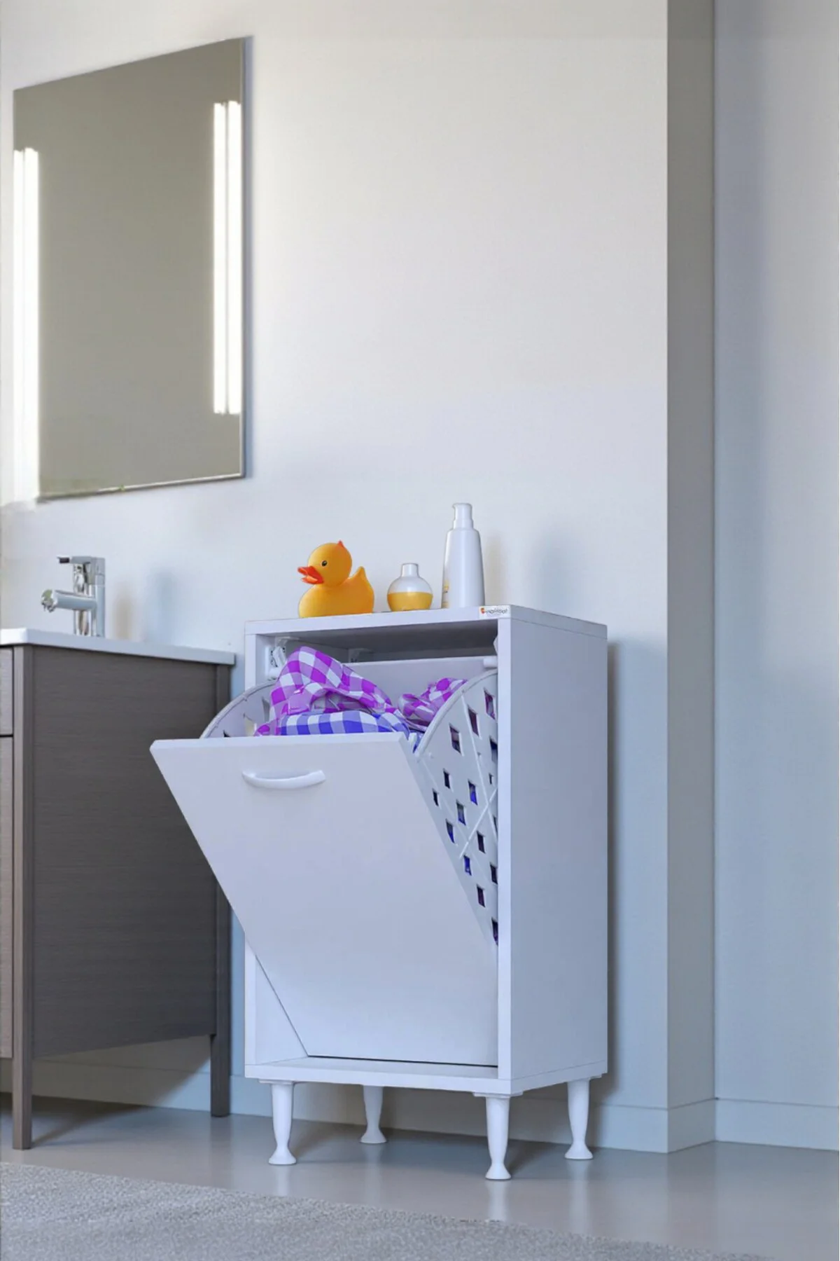 Sare 40 cm Beyaz Sepetli Banyo Dolabı,Mutfak Dolabı 40x75x32,5 cm