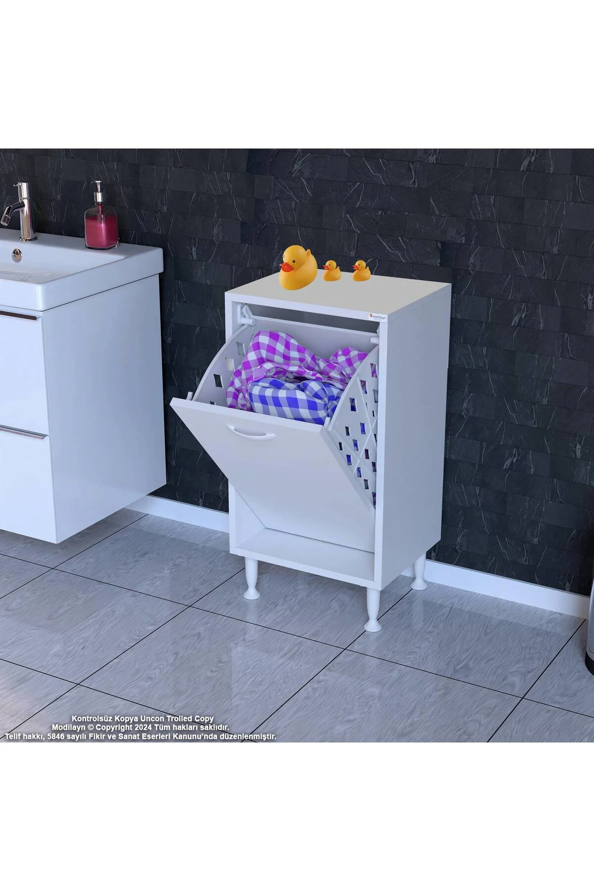 Sare 40 cm Beyaz Sepetli Banyo Dolabı,Mutfak Dolabı 40x75x32,5 cm