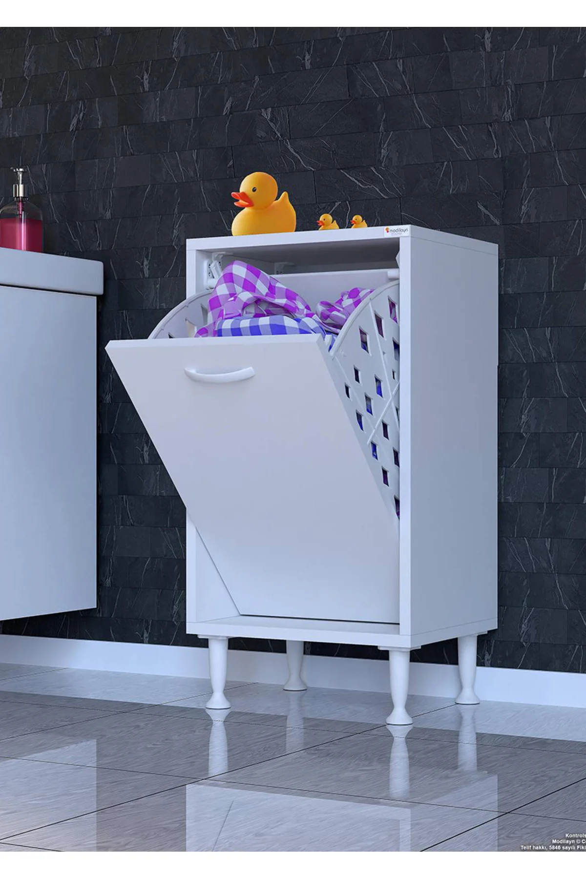 Sare 45 cm Beyaz Sepetli Banyo Dolabı,Mutfak Dolabı 45x75x32,5 cm