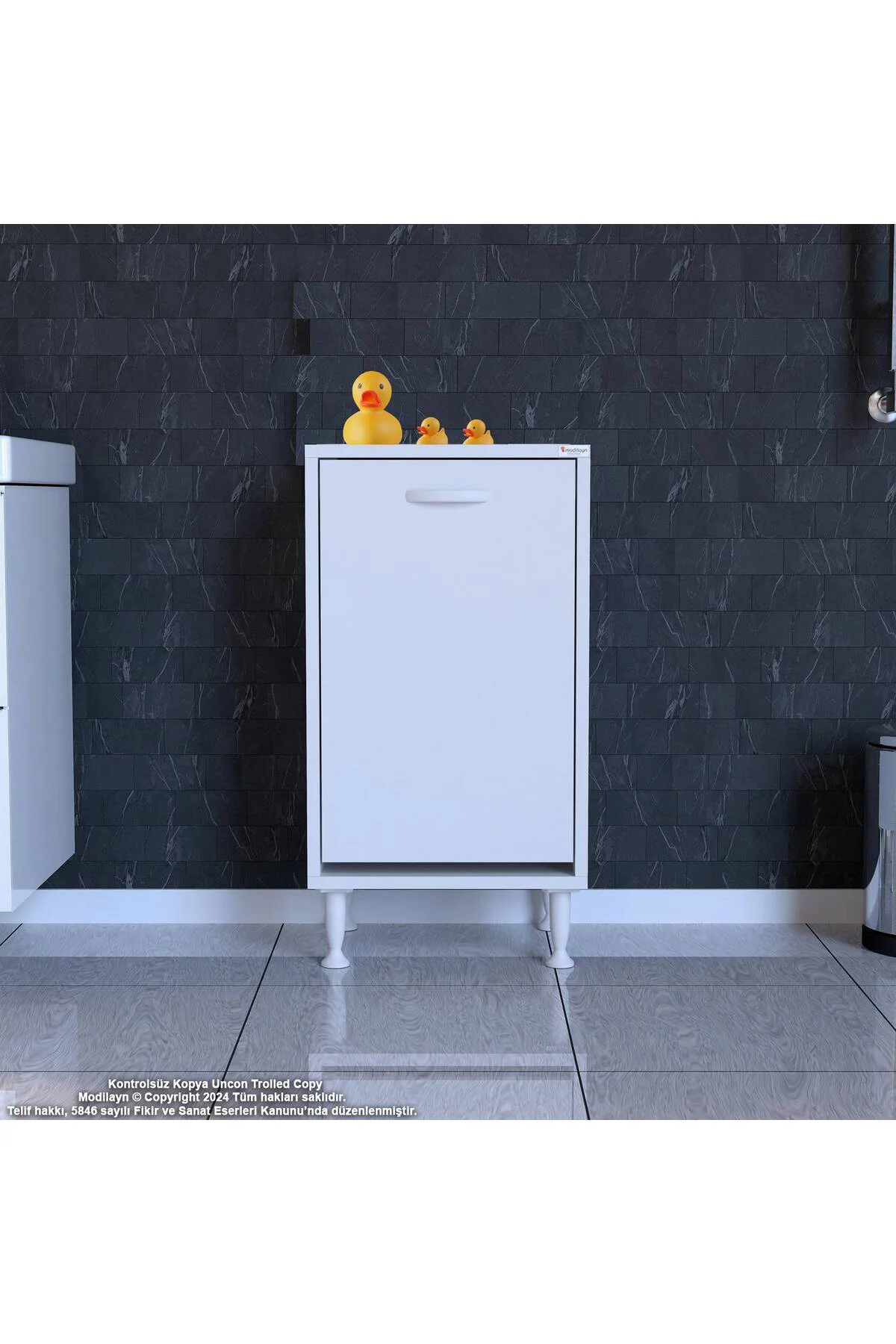Sare 45 cm Beyaz Sepetli Banyo Dolabı,Mutfak Dolabı 45x75x32,5 cm