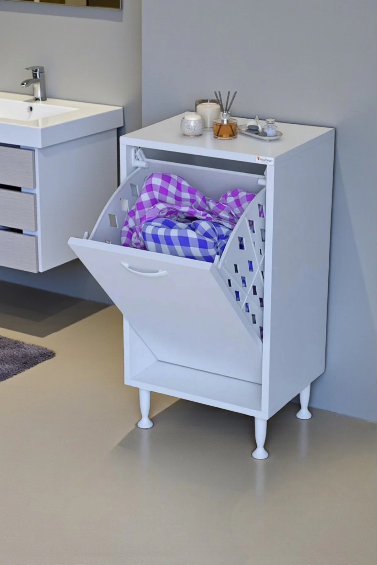 Sare 45 cm Beyaz Sepetli Banyo Dolabı,Mutfak Dolabı 45x75x32,5 cm