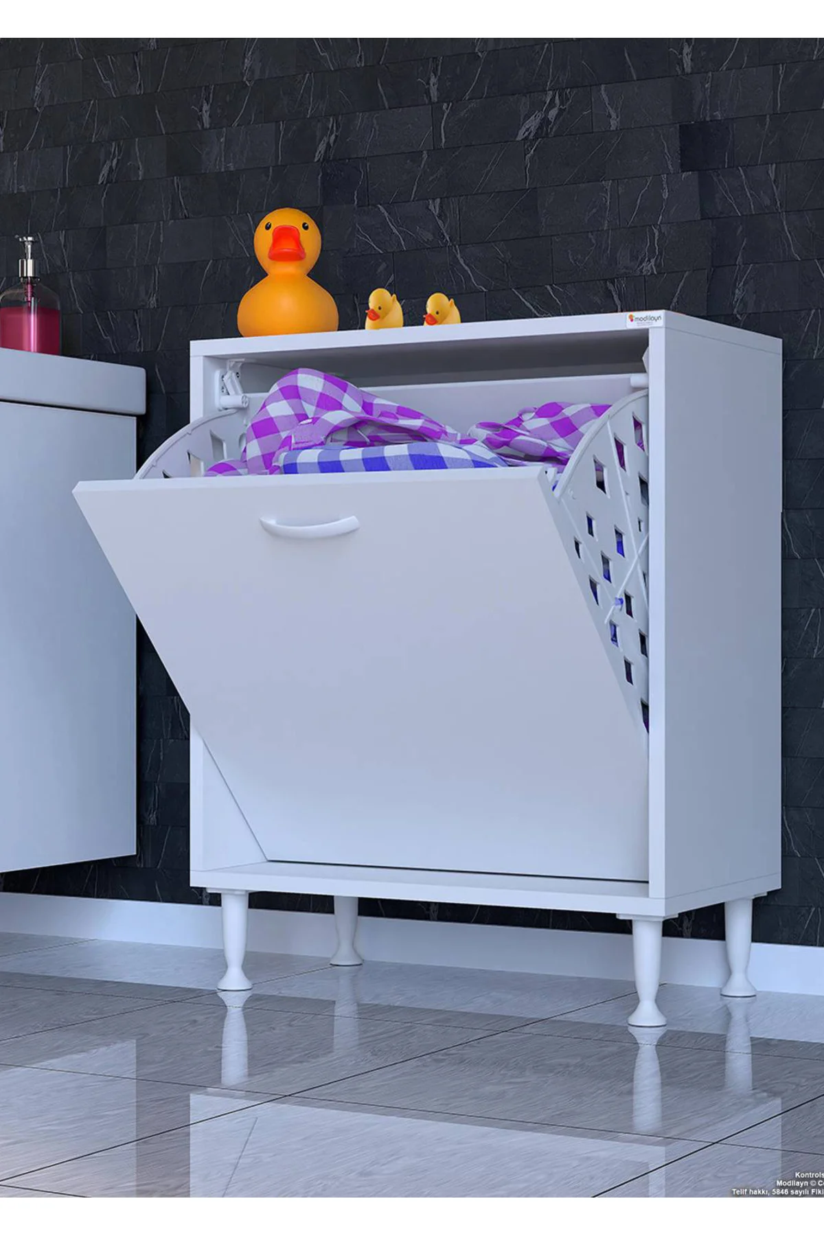 Sare 55 cm Beyaz Sepetli Banyo Dolabı,Mutfak Dolabı 55x75x32,5 cm