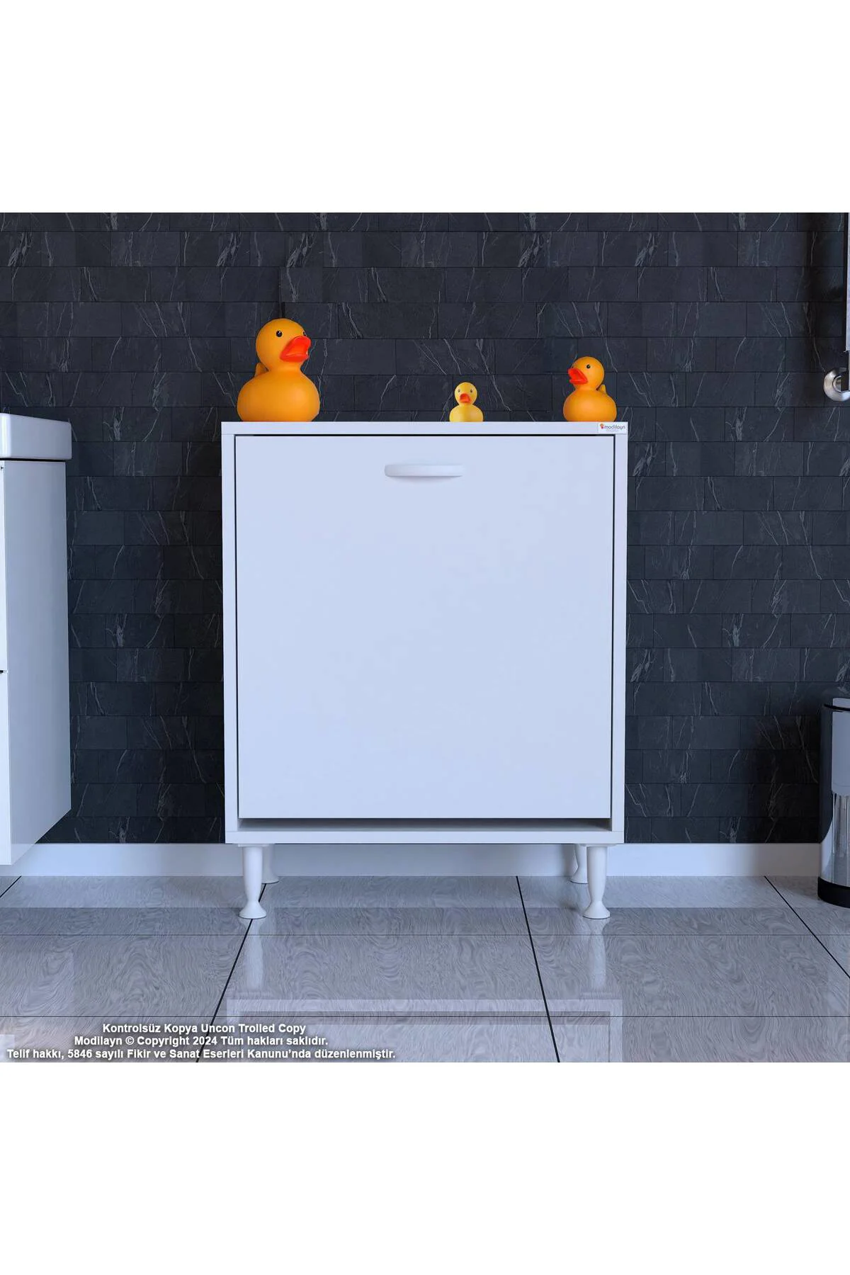Sare 55 cm Beyaz Sepetli Banyo Dolabı,Mutfak Dolabı 55x75x32,5 cm