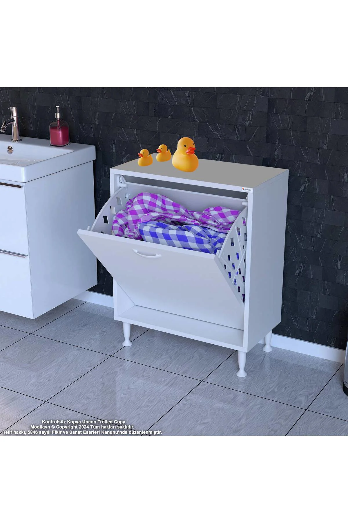 Sare 55 cm Beyaz Sepetli Banyo Dolabı,Mutfak Dolabı 55x75x32,5 cm