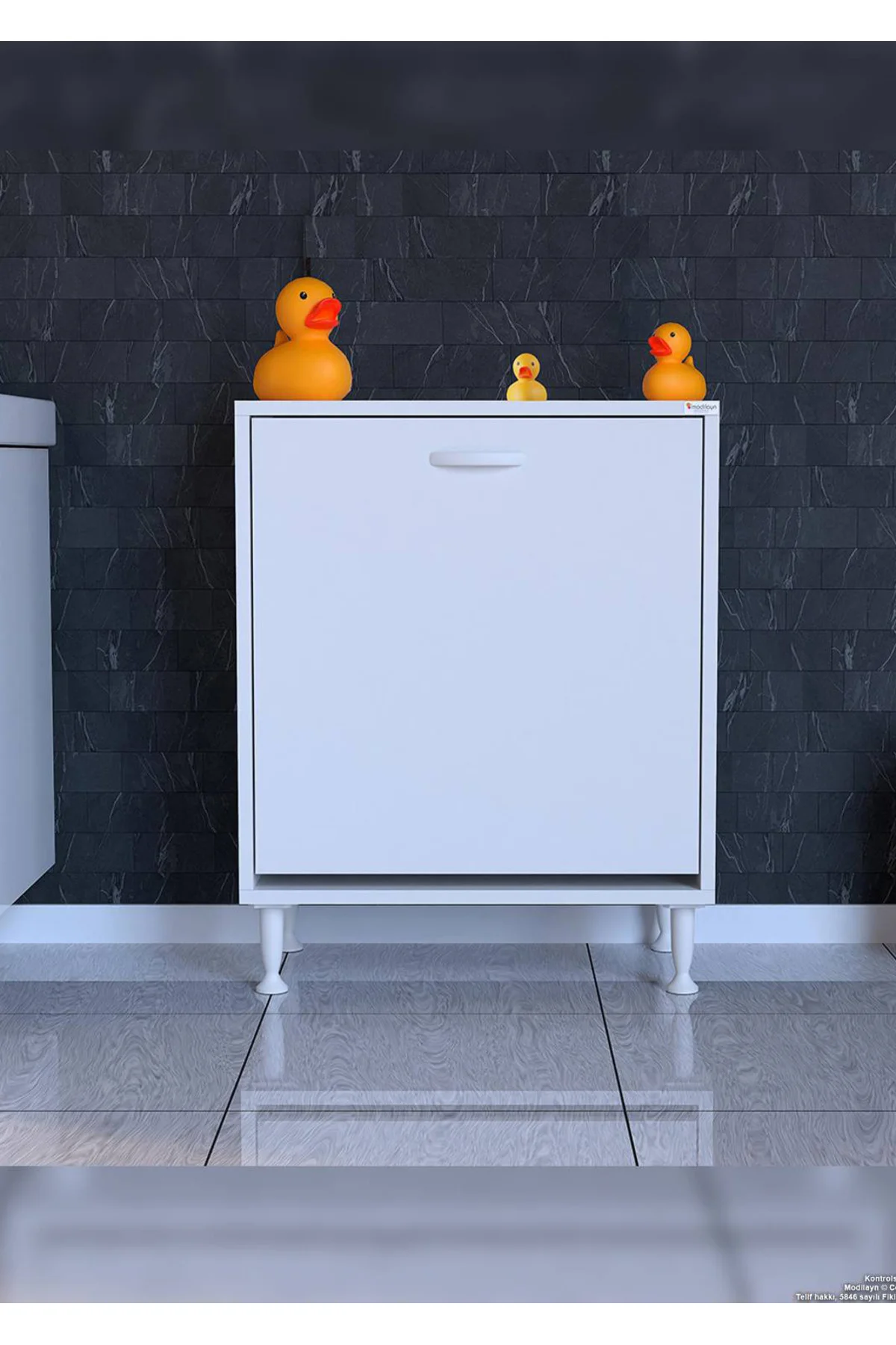 Sare 60 cm Beyaz Sepetli Banyo Dolabı,Mutfak Dolabı 60x75x32,5 cm