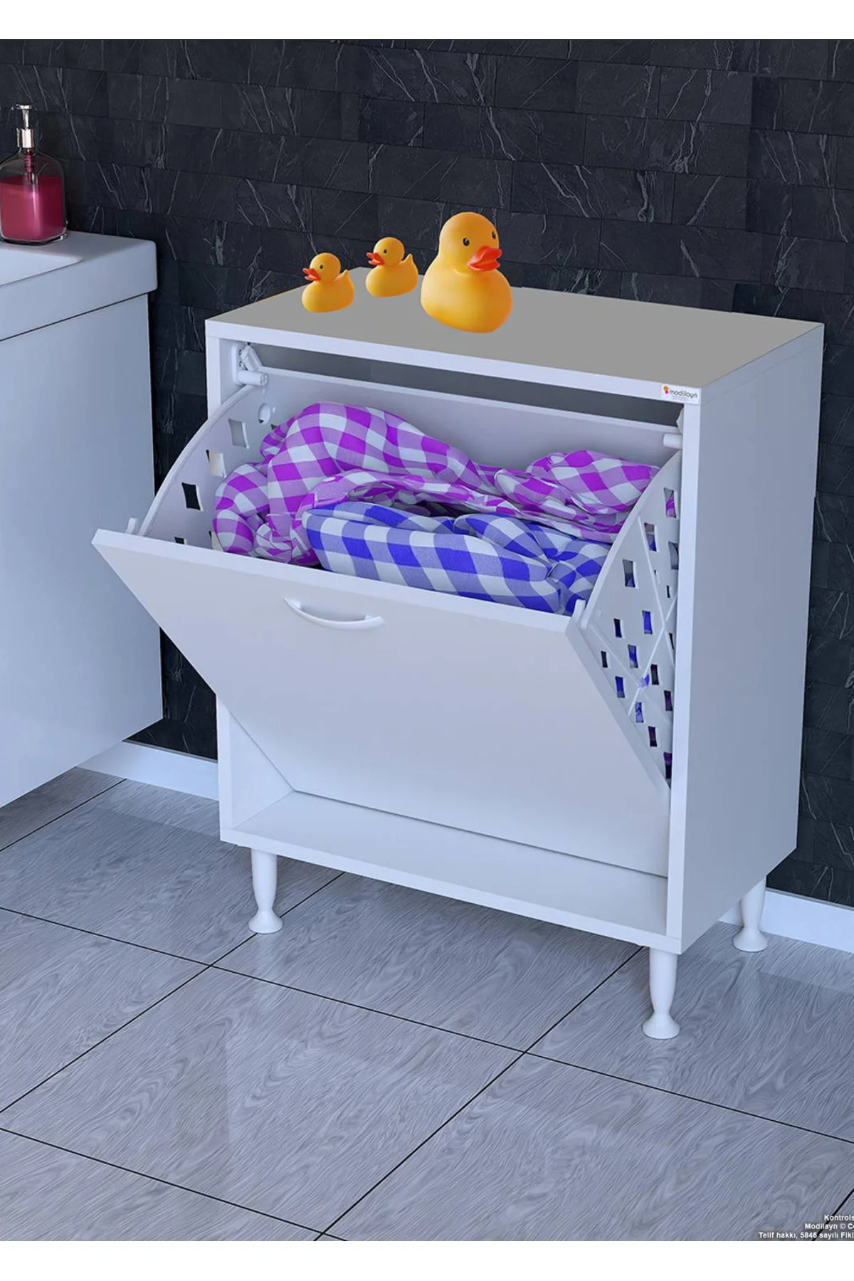 Sare 65 cm Beyaz Sepetli Banyo Dolabı,Mutfak Dolabı 65x75x32,5 cm