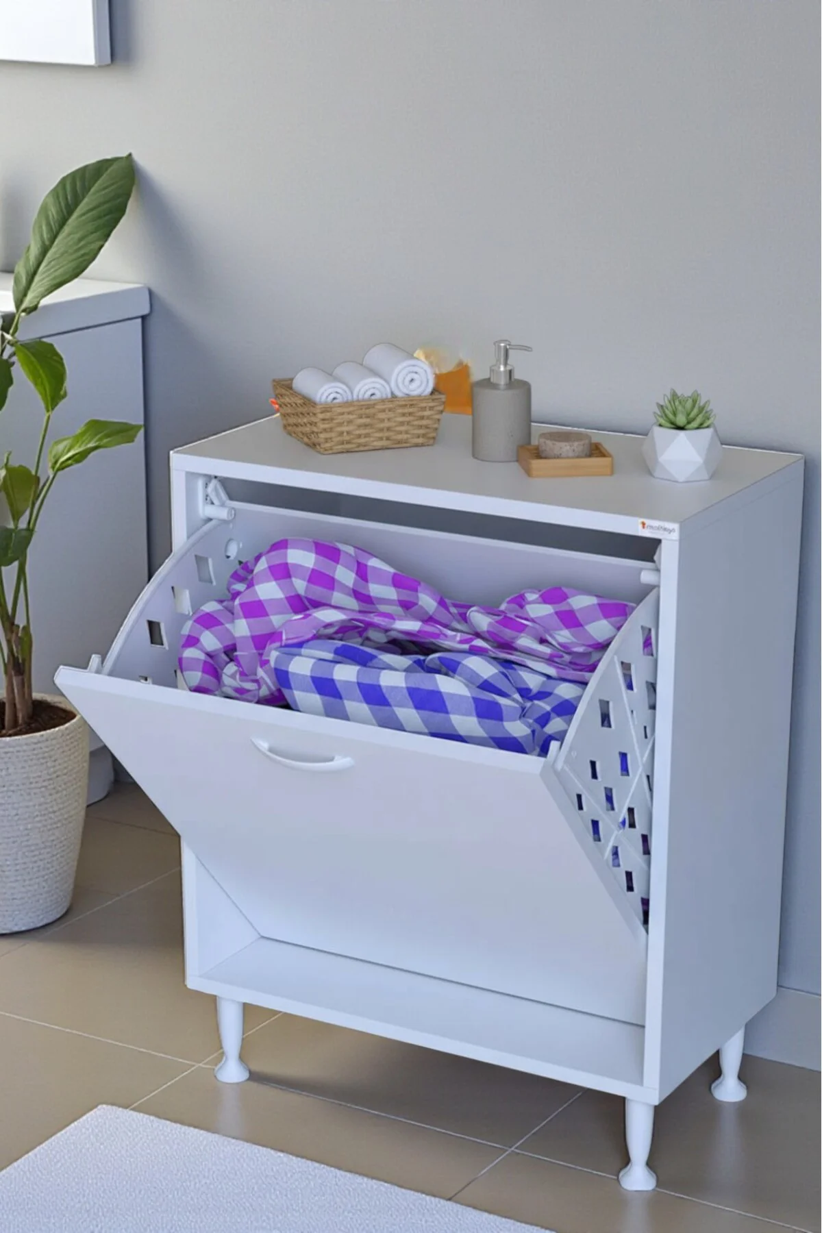 Sare 65 cm Beyaz Sepetli Banyo Dolabı,Mutfak Dolabı 65x75x32,5 cm