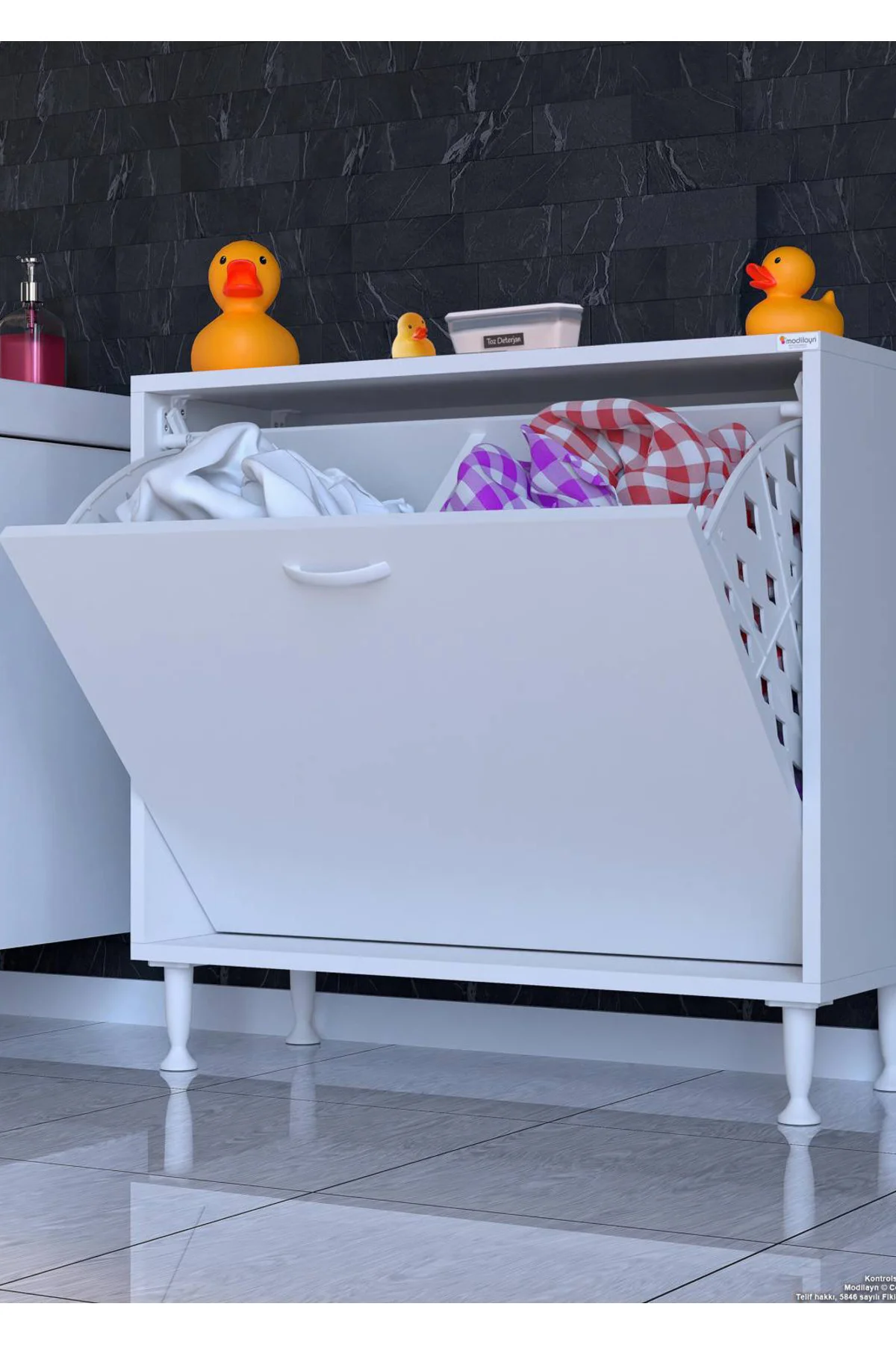 Sare 70 cm Beyaz Sepetli Banyo Dolabı,Mutfak Dolabı 70x75x32,5 cm