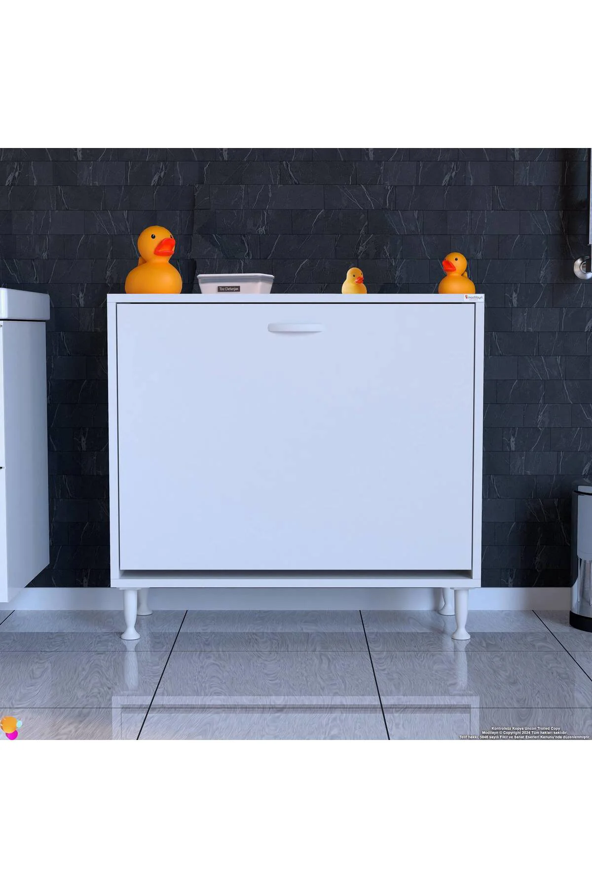 Sare 70 cm Beyaz Sepetli Banyo Dolabı,Mutfak Dolabı 70x75x32,5 cm