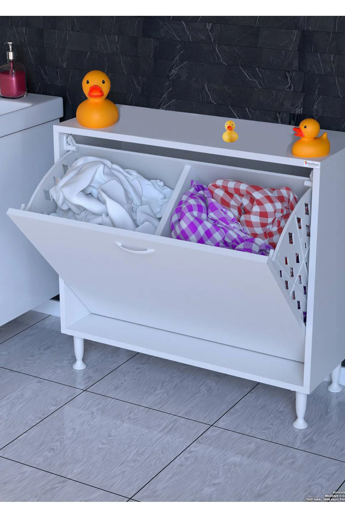 Sare 75 cm Beyaz Sepetli Banyo Dolabı,Mutfak Dolabı 75x75x32,5 cm