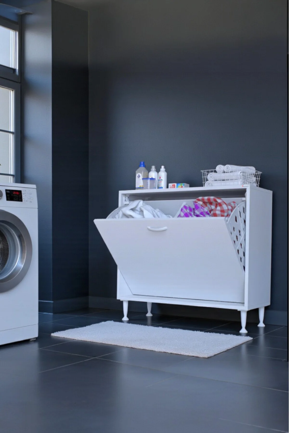 Sare 80 cm Beyaz Sepetli Banyo Dolabı,Mutfak Dolabı 80x75x32,5 cm