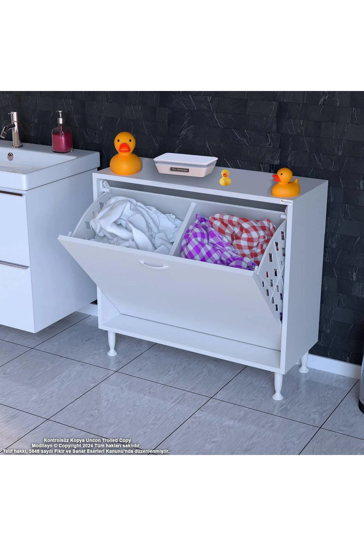 Sare 80 cm Beyaz Sepetli Banyo Dolabı,Mutfak Dolabı 80x75x32,5 cm